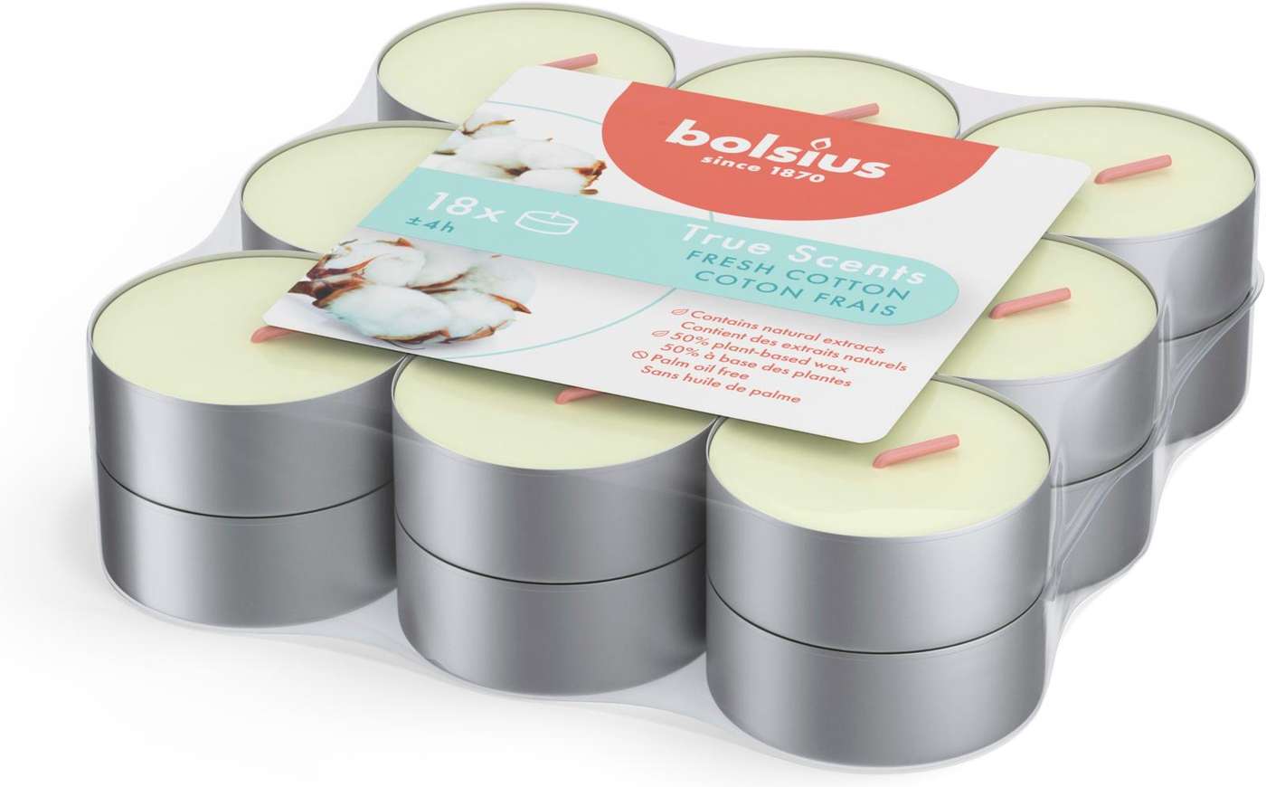 Bolsius True Scents - ароматические нагревательные свечи - Fresh Cotton - 18 шт / упак. (цвет Свежий хлопок)