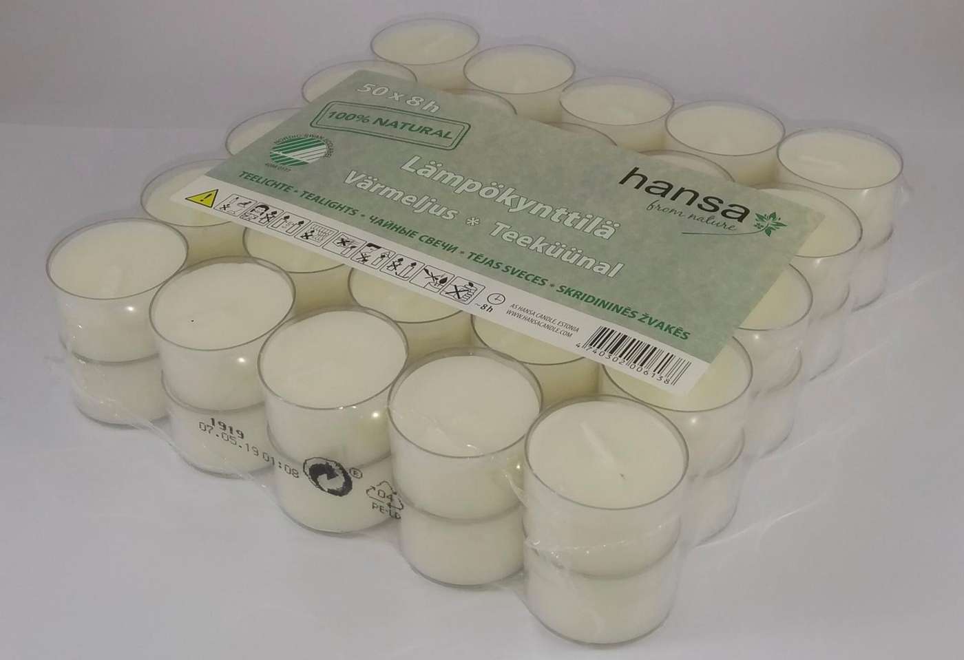 Термосвеча Hansa Candle в пластиковом стаканчике 8ч 50шт