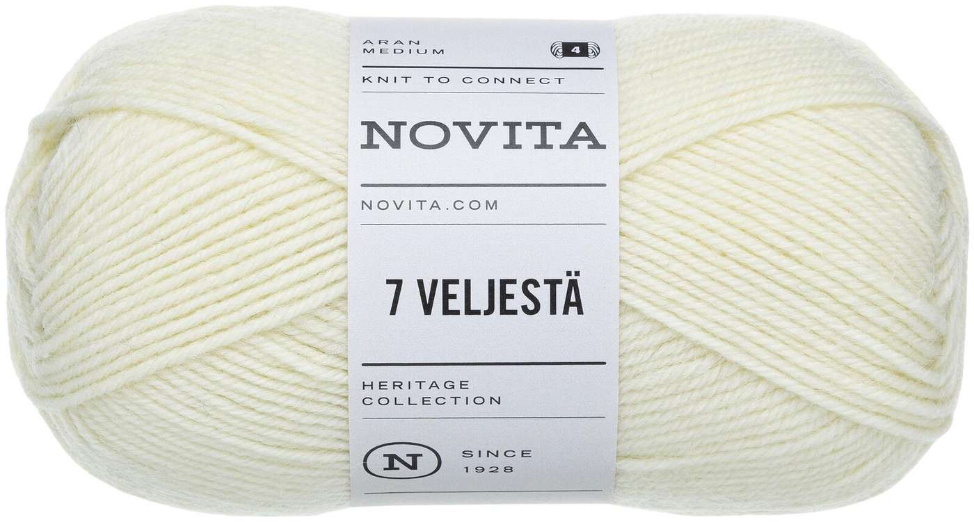 Пряжа Novita 7 от Brother 100 г натурального белого цвета. 010 (цвет натуральный белый)