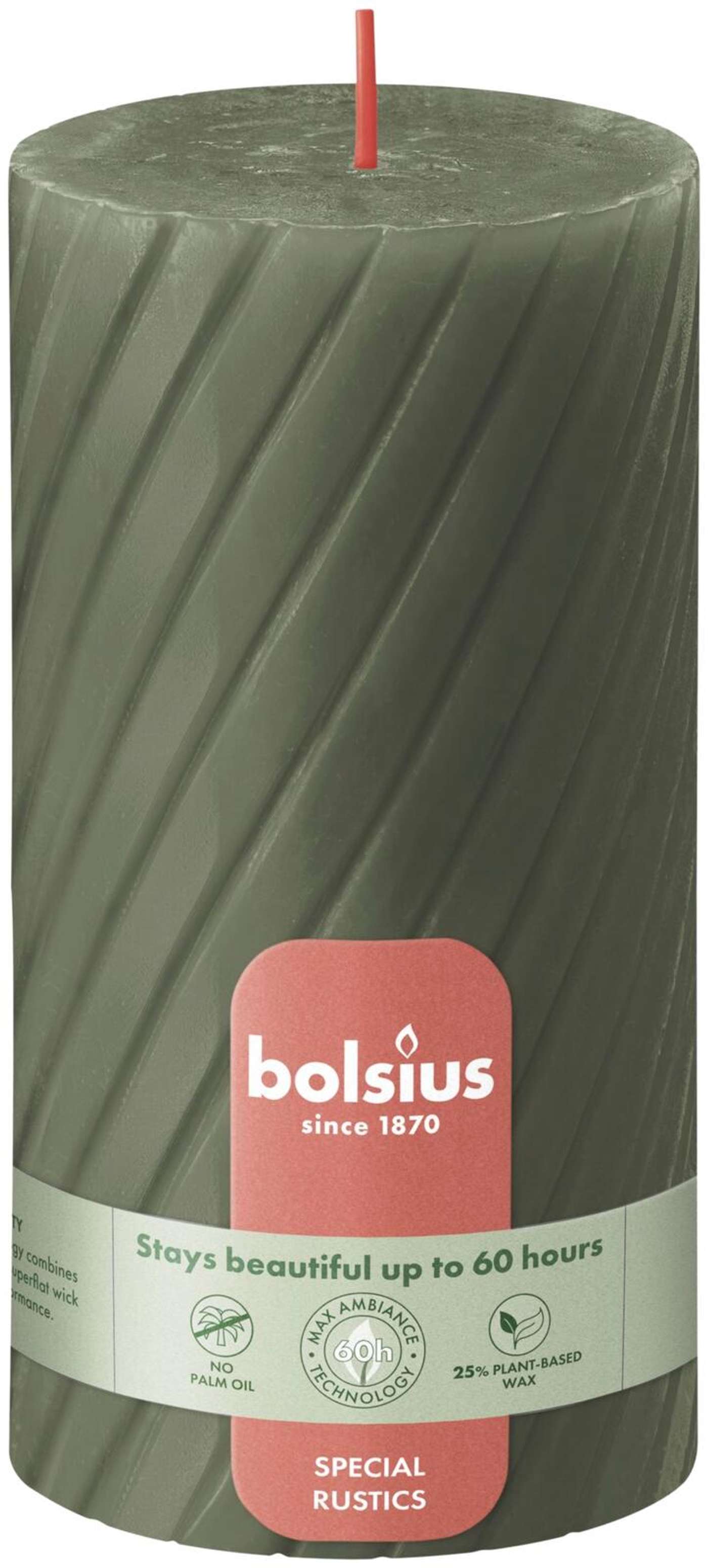 Bolsius - Свеча настольная спиральная рустик - оливково-зеленый - 13 см (цвет свежие оливки)