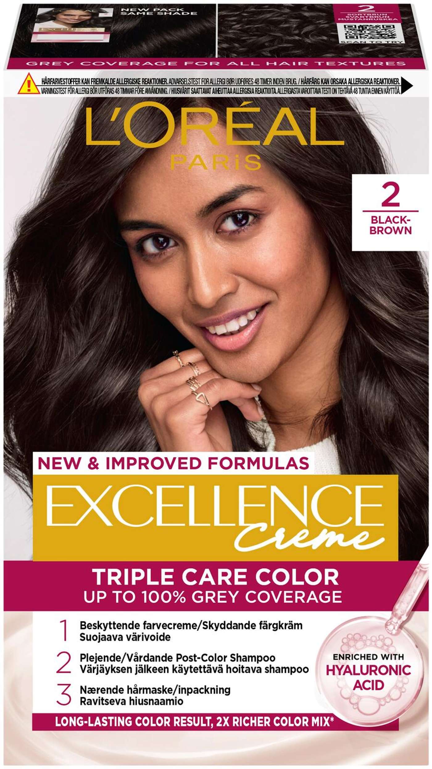 L'Oréal Paris Excellence Creme 2 Черный Коричневый Черно-коричневый перманентный краситель 1шт (цвет Черный Коричневый)