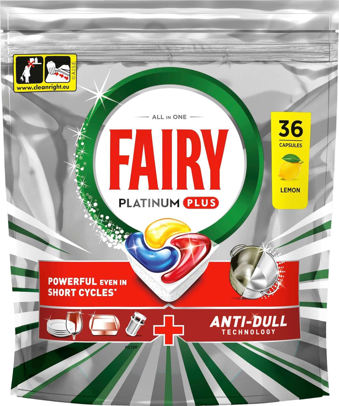 Fairy Platinum Plus All in One Антитусклые таблетки для посудомоечной машины, 36 шт.