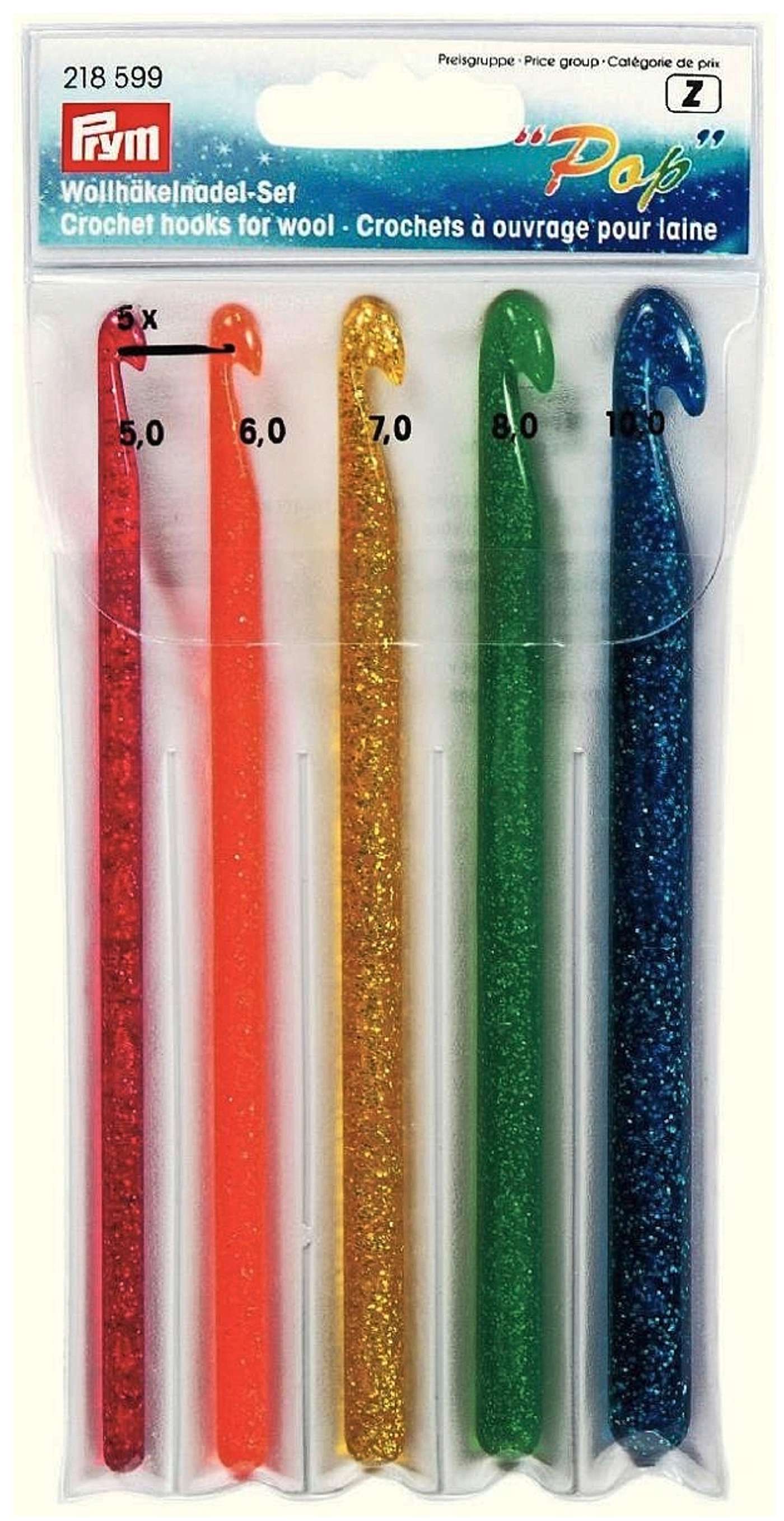 Крючки для вязания Prym 5 шт, размеры 5-6-7-8-10 мм.