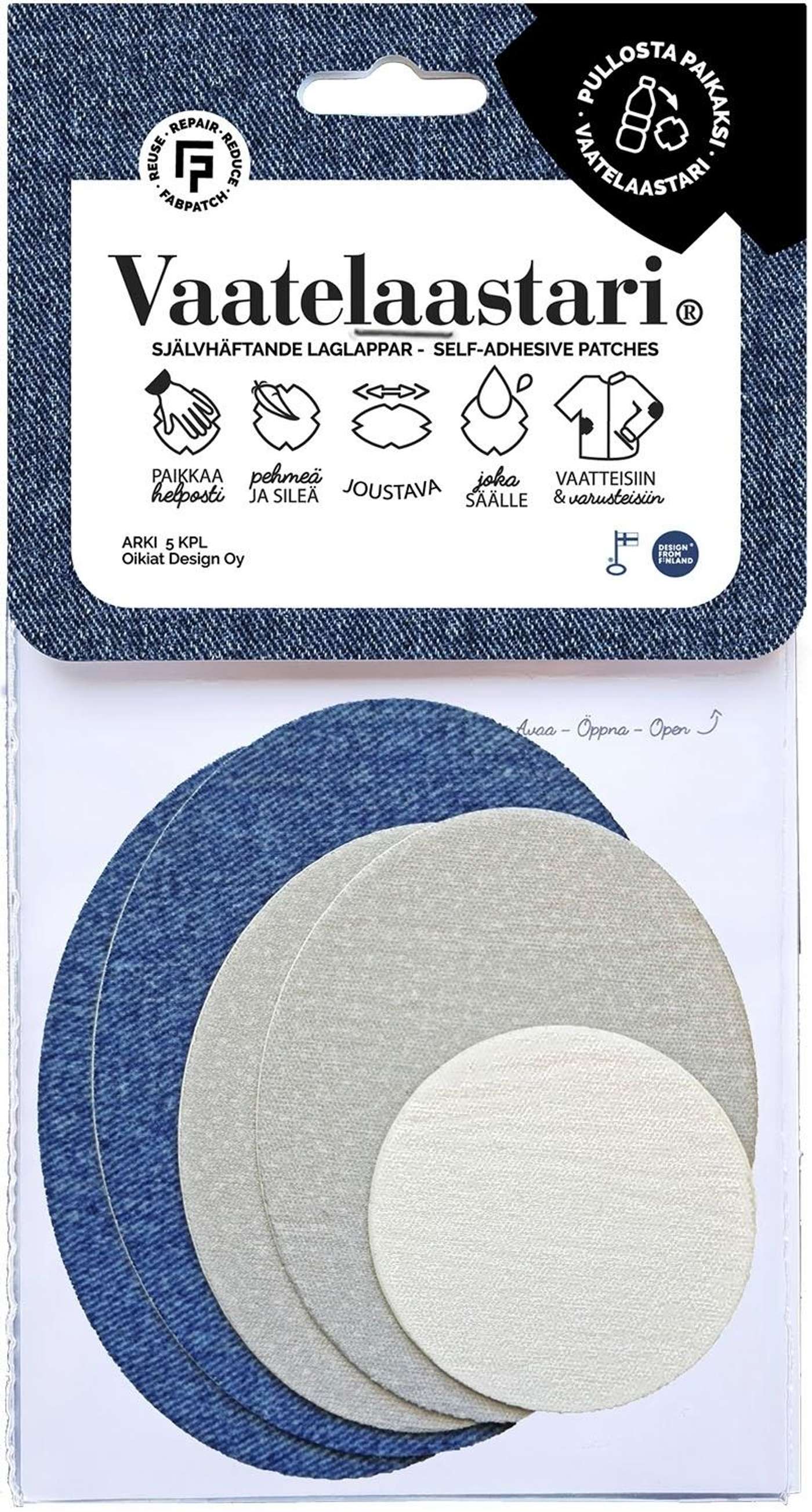 Пластырь FabPatch Clothing, Arki - легкий, втирающийся текстильный пластырь. (цвет джинсовый / серый)