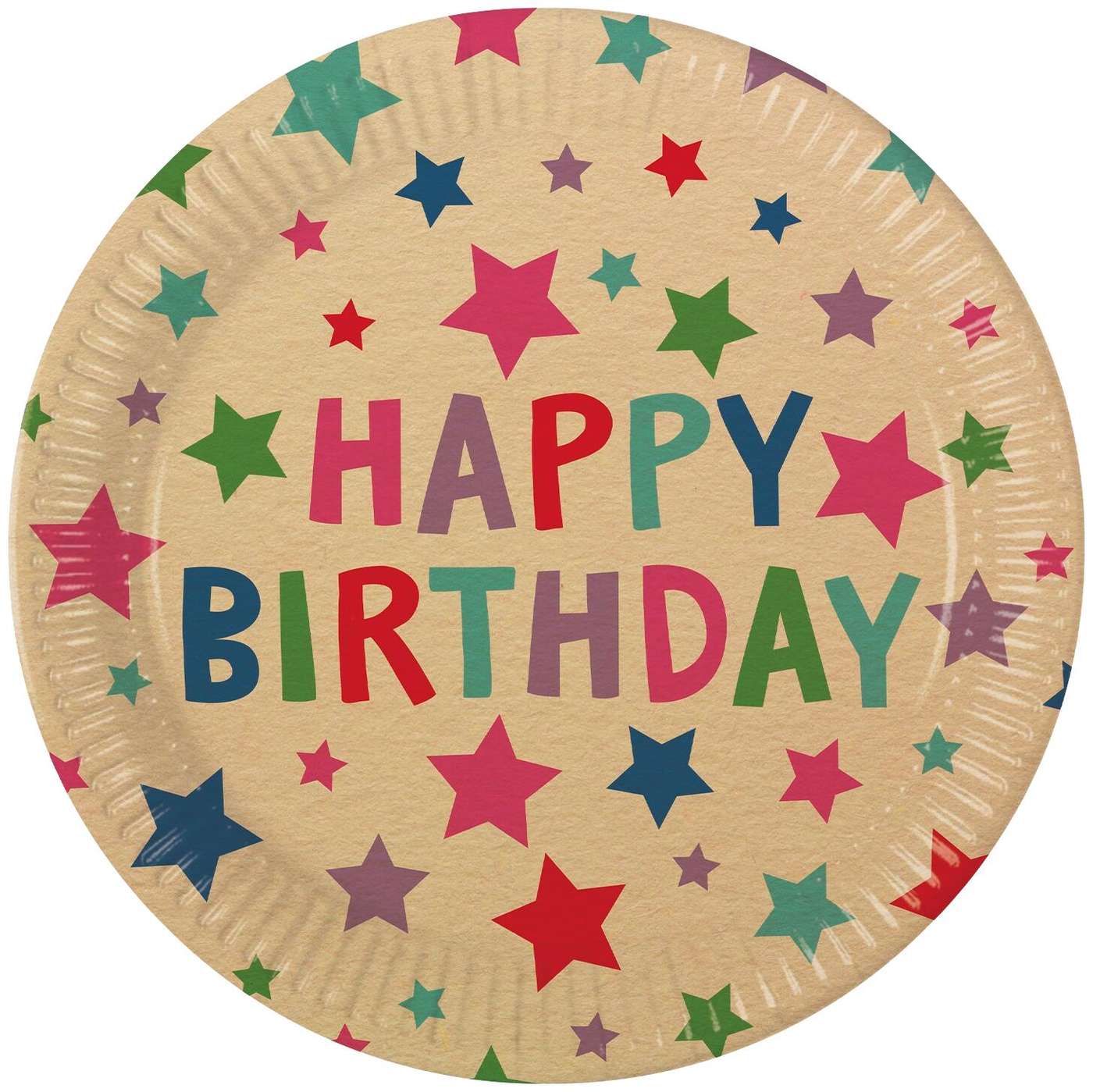 Decorata Party Kraft Happy Birthday со звездами FSC Крафт-бумага Бумажные тарелки следующего поколения, большие 23 см