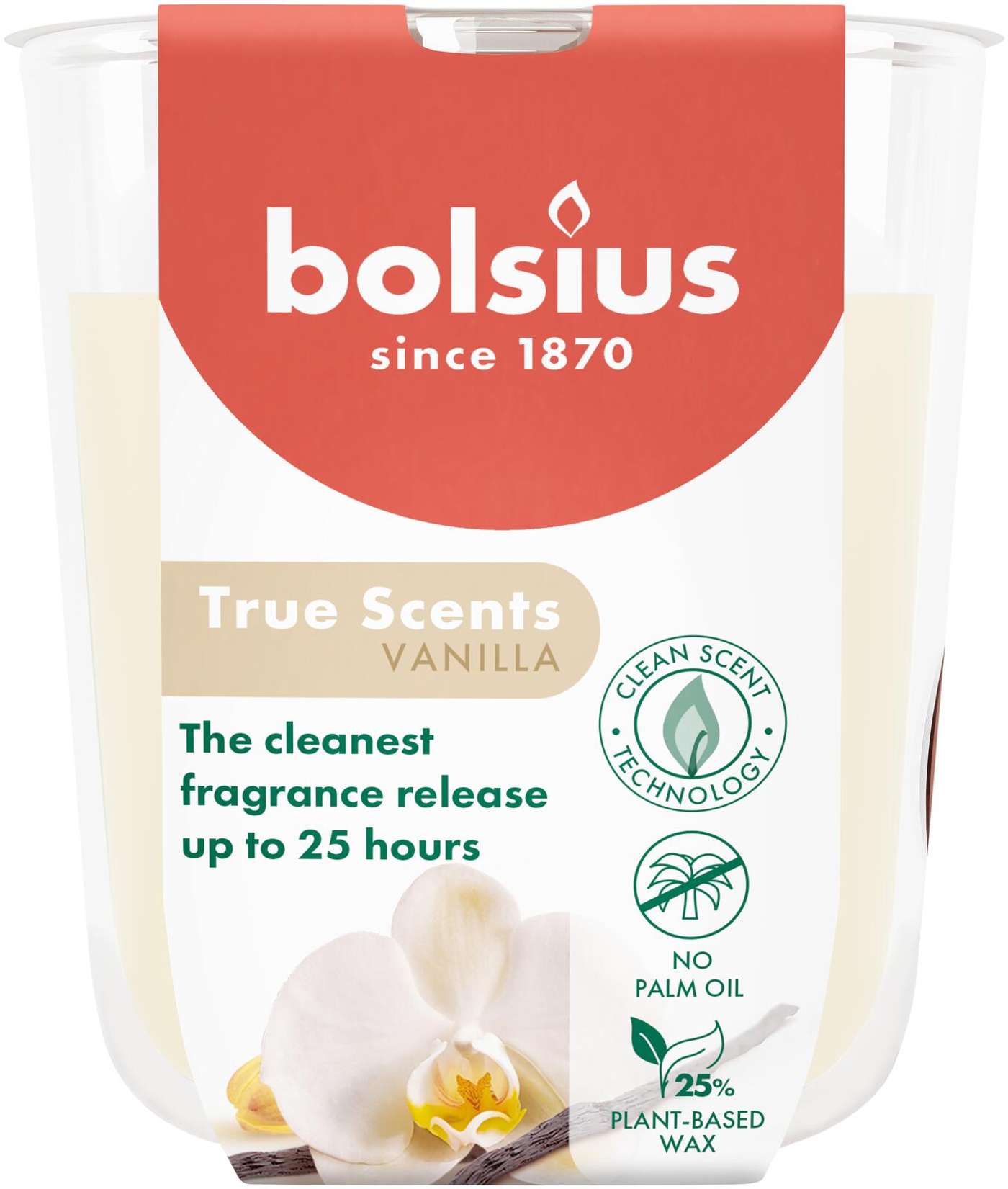 Bolsius True Scents - ароматическая свеча в стакане - ваниль - слоновая кость - маленькая (цвет слоновая кость)