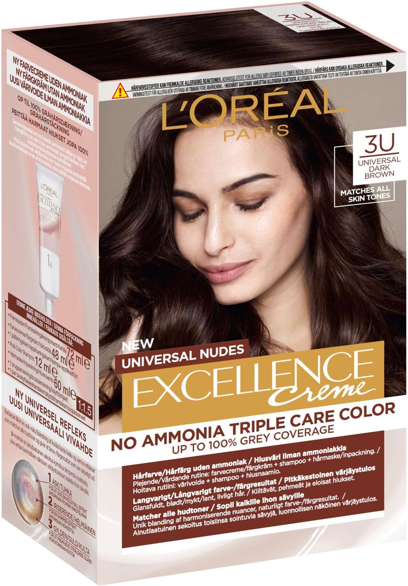 L'Oréal Paris Excellence Creme Universal Nudes 3U Универсальный темно-коричневый перманентный цвет без аммиака 1шт (цвет темно-коричневый)
