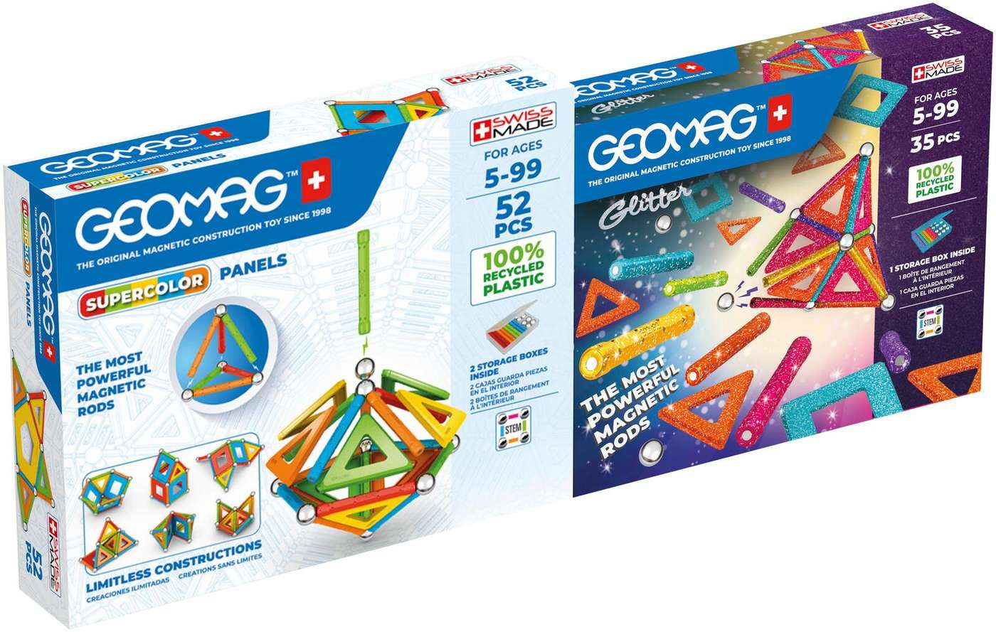 Магнитный конструктор Geomag Supercolor & Glitter, двойная упаковка, 87 деталей