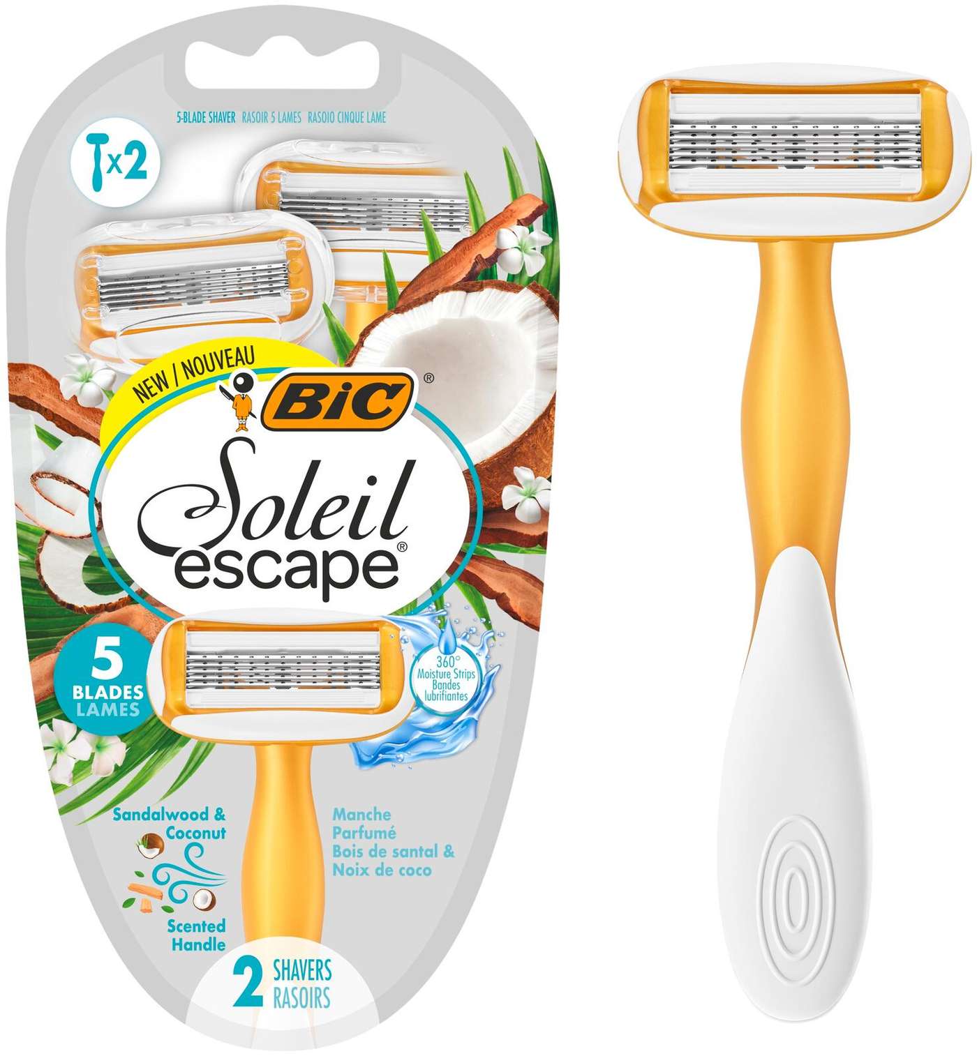 Лезвие BIC Soleil Escape 5 с ручкой из кокоса и сандалового дерева