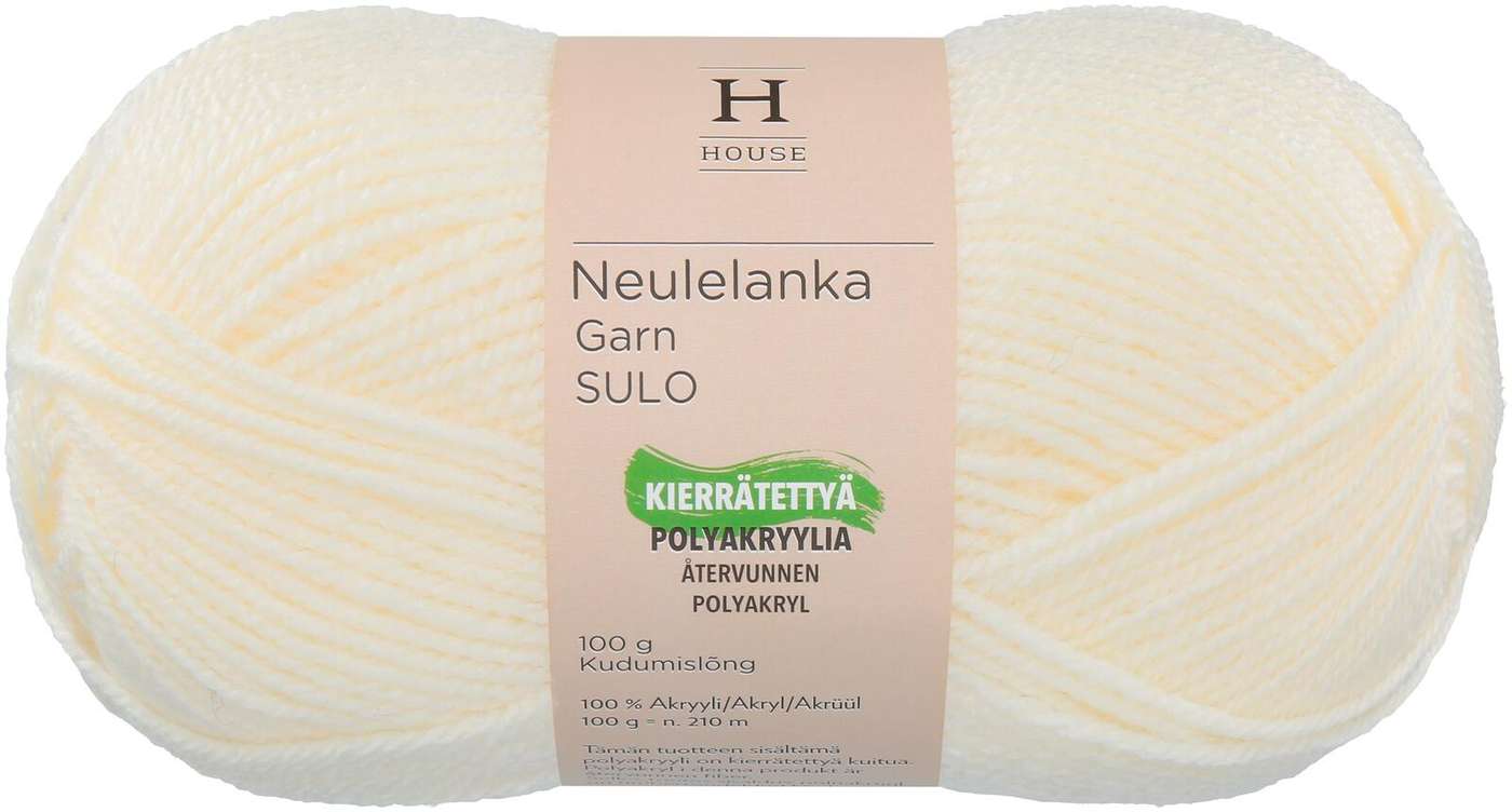 Пряжа для домашнего вязания акрил Sulo 100 г Off White 23403 (цвет от белого)