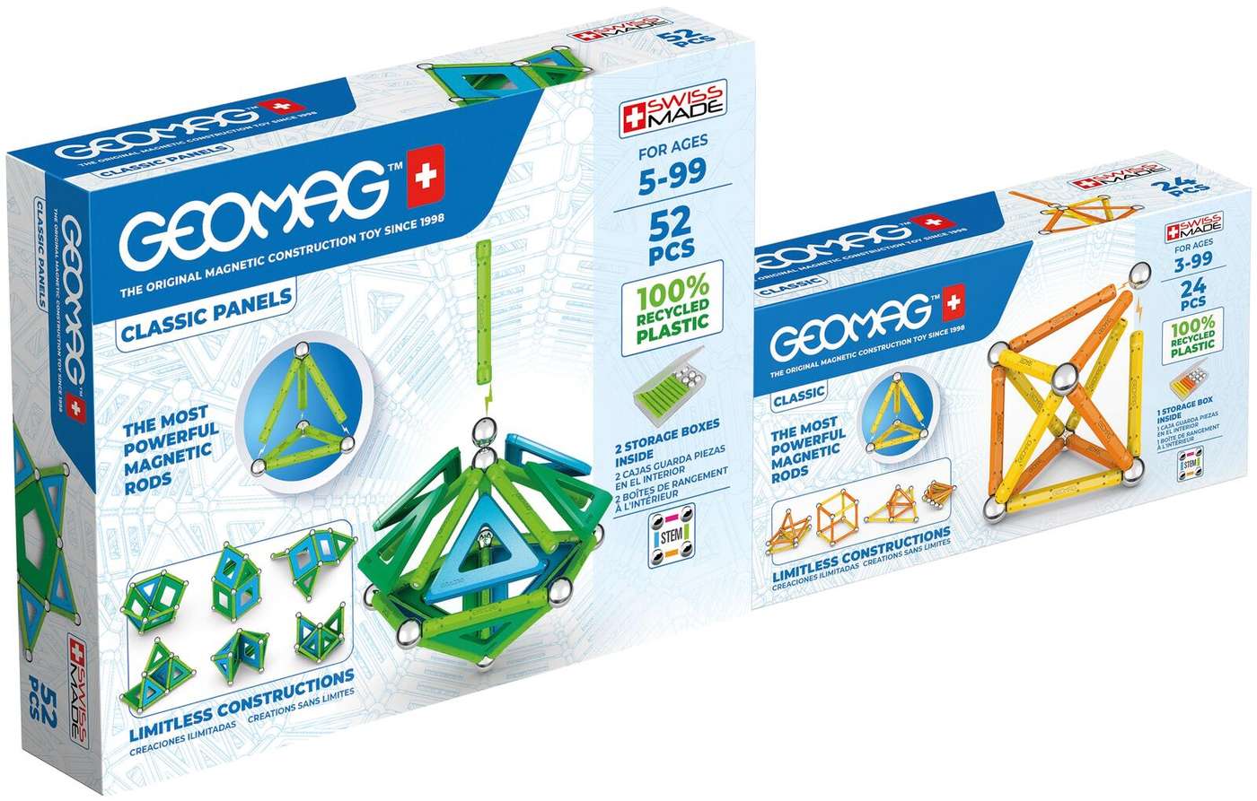 Geomag Classic Panels & Recycled Двойной магнитный набор для сборки, 76 деталей