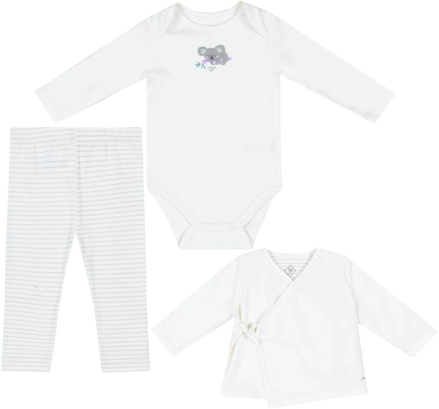 TEX BABY детский комплект куртка + боди + брюки Koala 3 шт. (размер 0 КК, цвет От белого)