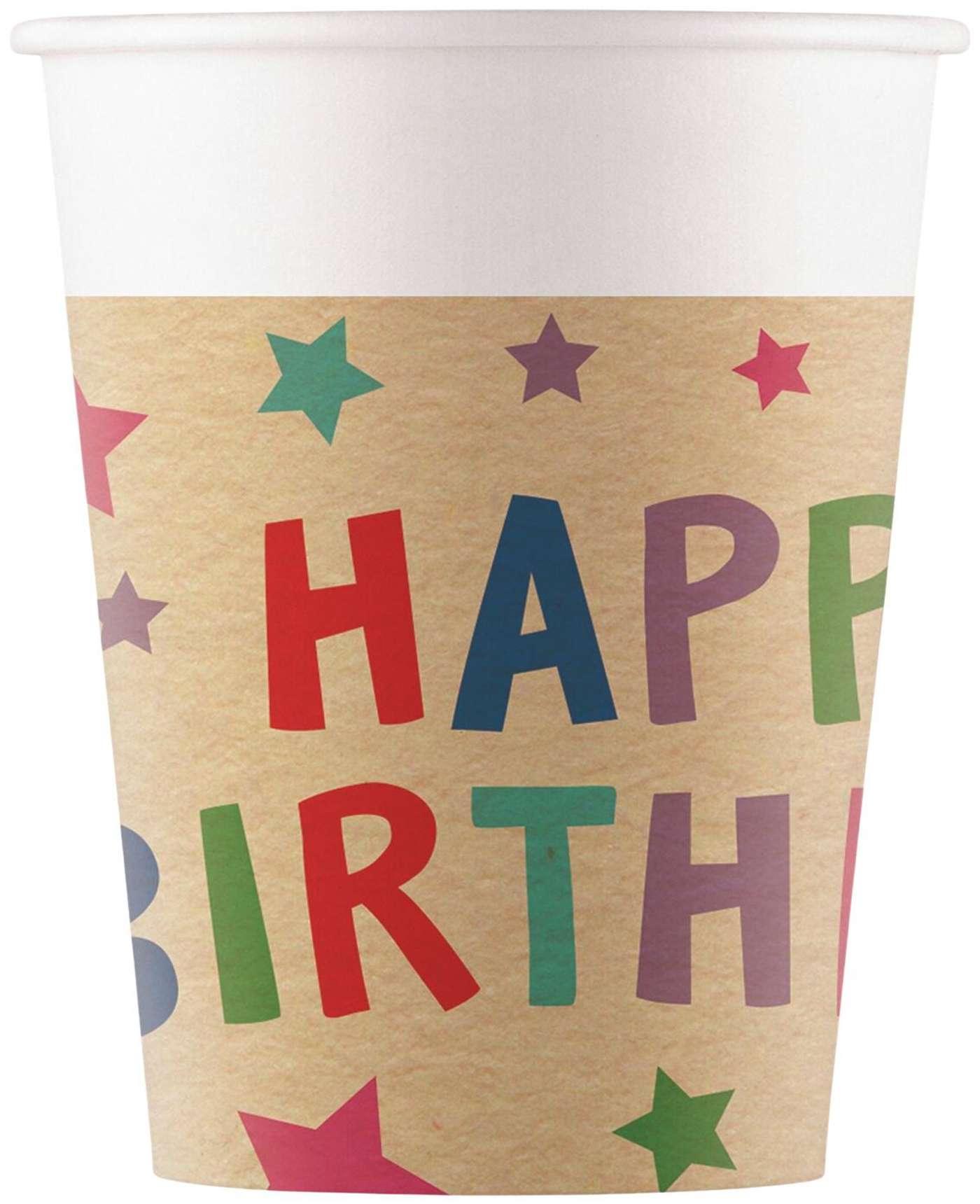Кружки картонные Decorata Party Kraft Happy Birthday со звездами FSC 200мл