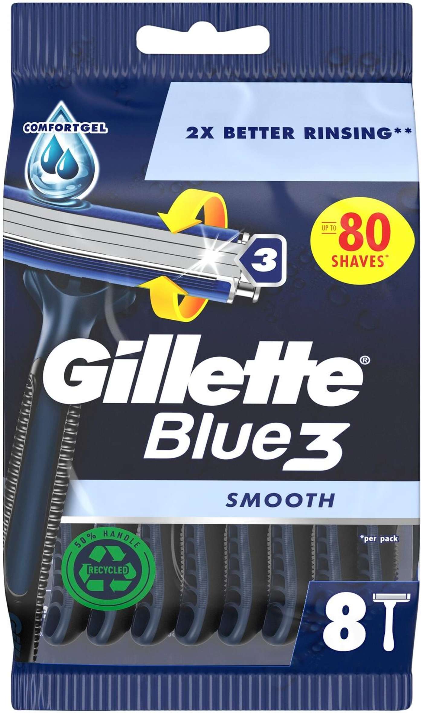 Gillette Blue3 Smooth, 8 шт. , лезвие с ручкой