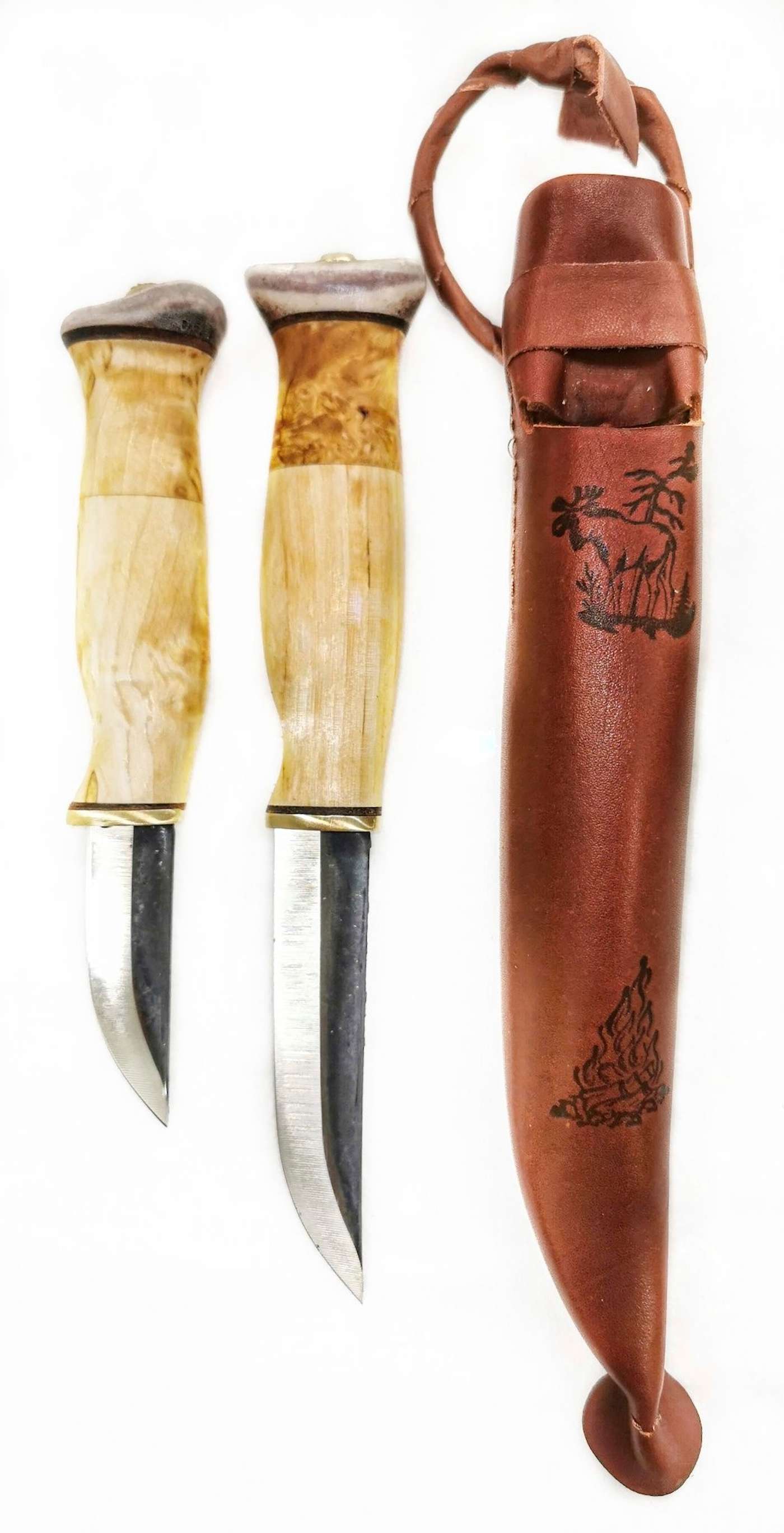 Двойной нож Wood Jewel, лезвия из углеродистой стали 6, 2 и 9, 5 см. Visak / reindeer