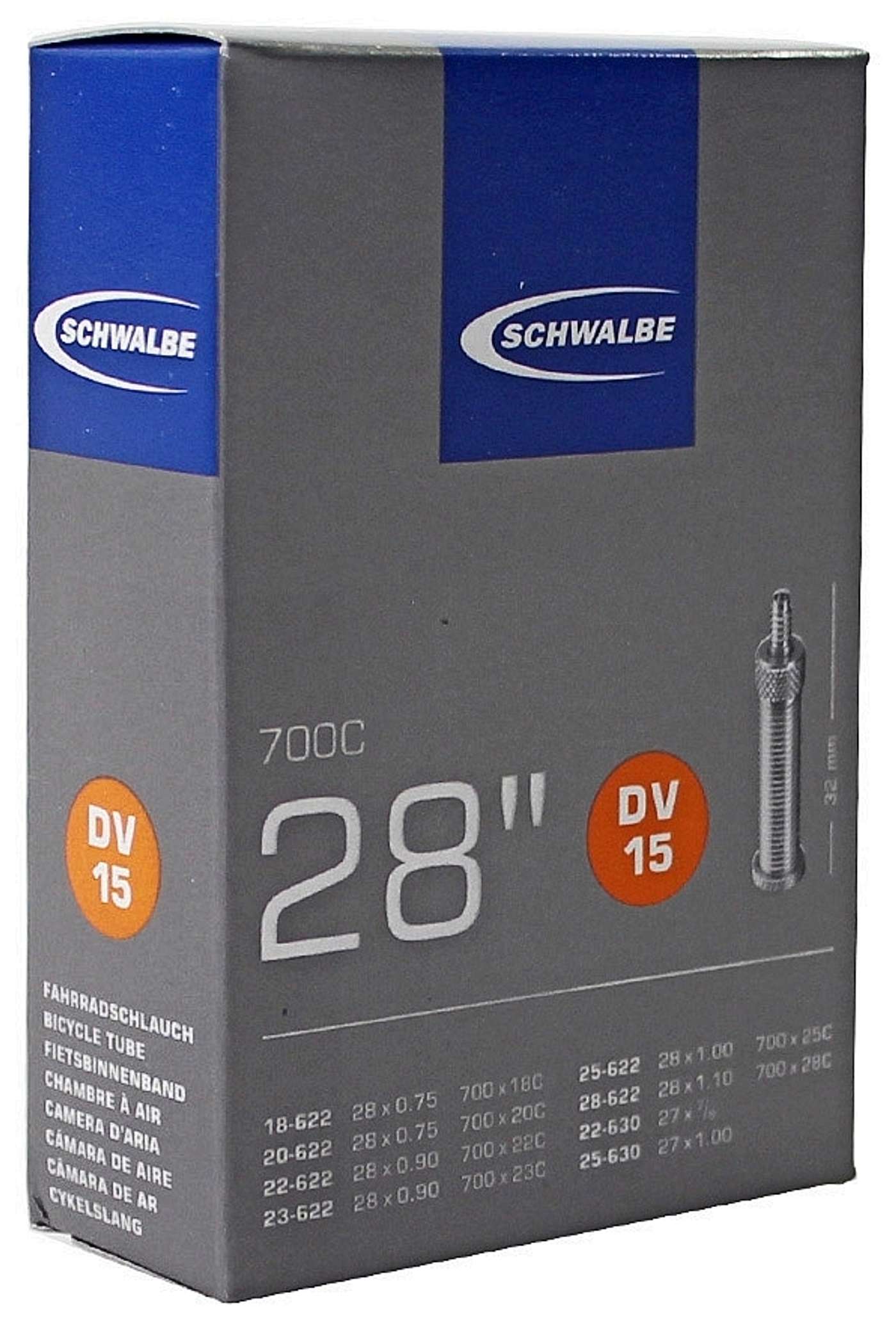 Велосипедная камера Schwalbe 28" 18 / 28-622 dv16 40мм (цвет Черный)