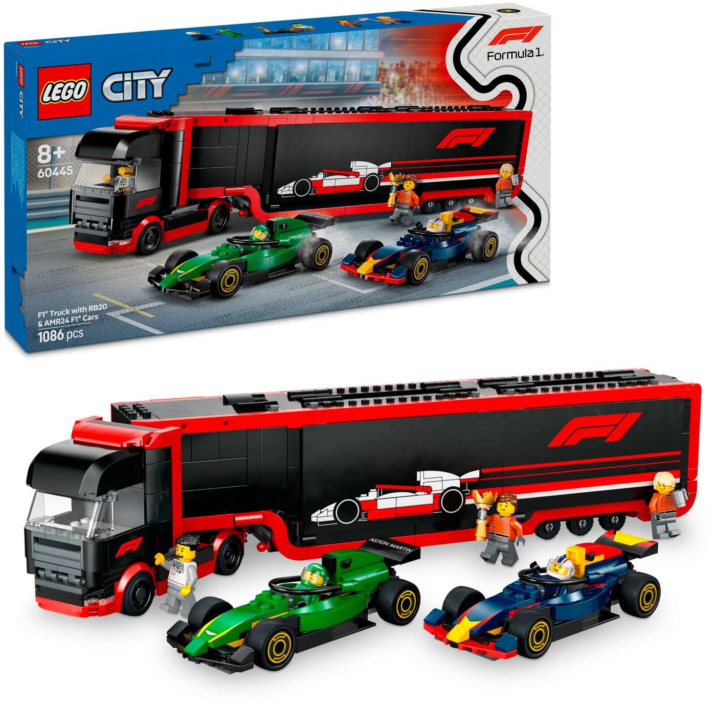 LEGO® City 60445 Грузовик F1® и автомобили F1® RB20 и AMR24, Набор автомобилей