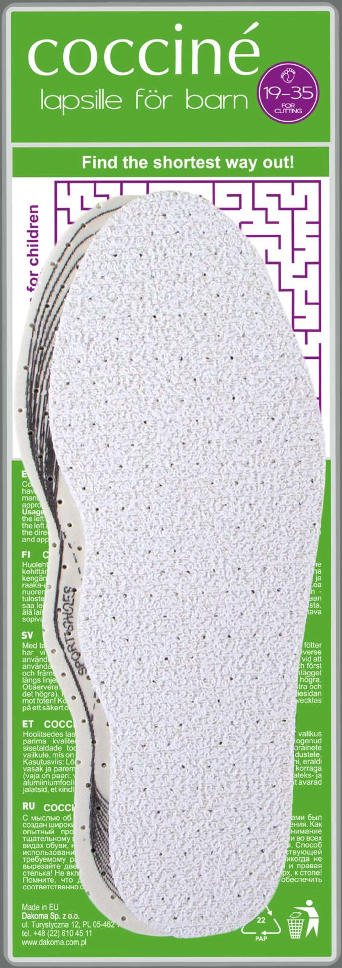 Стелька детская махровая кройная Coccine 19-35