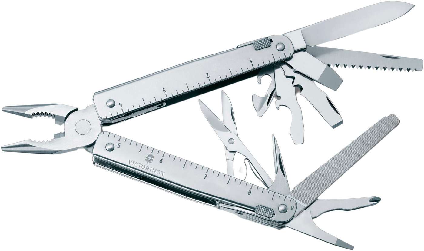 Мультитул Victorinox Swiss Tool X в кожаном чехле.
