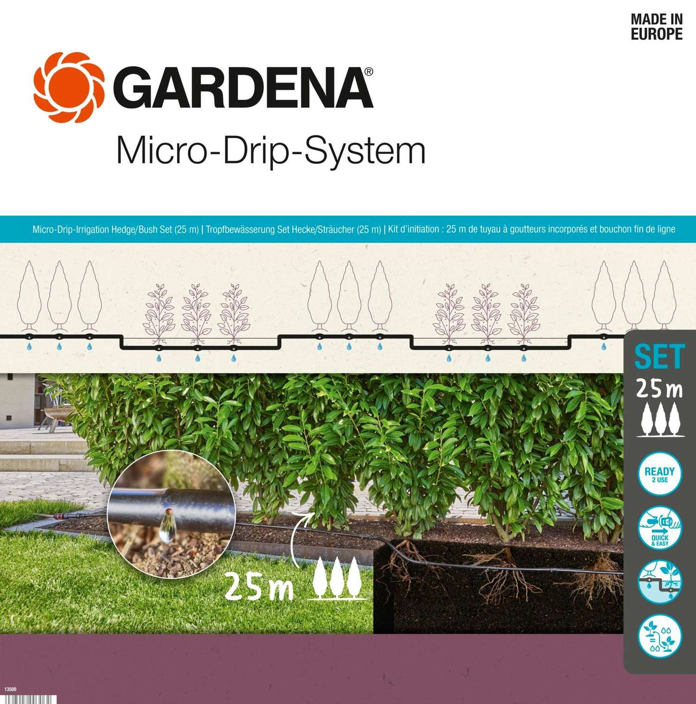 Комплект микрокапельного орошения Gardena для рядов растений 13 мм 25 м