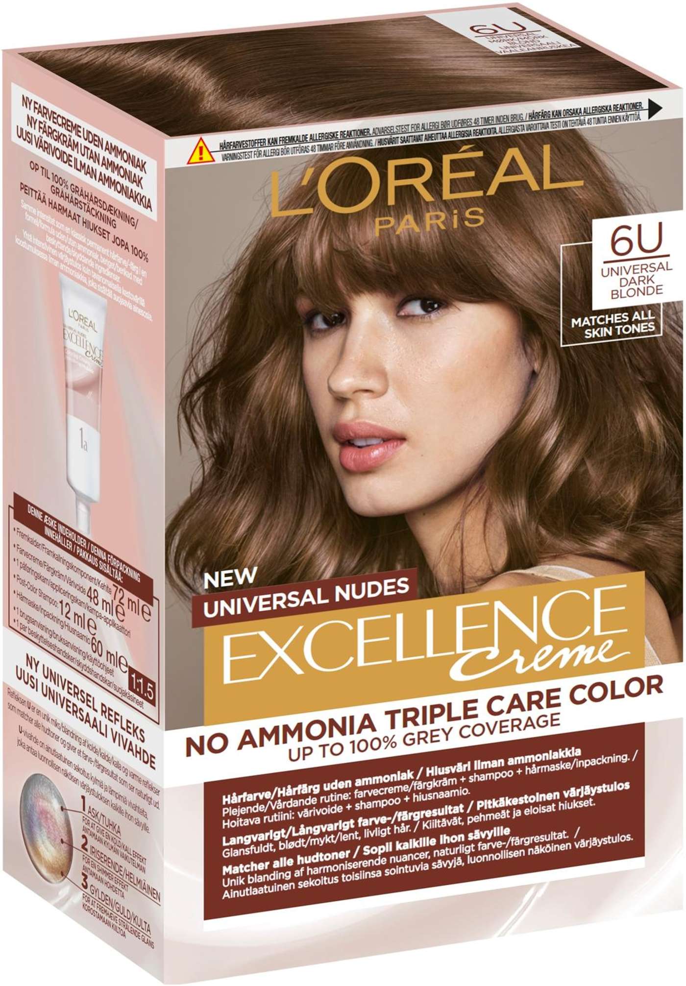L'Oréal Paris Excellence Creme Universal Nudes 6U Универсальный темно-русый перманентный цвет без аммиака 1шт (цвет темно-русый)