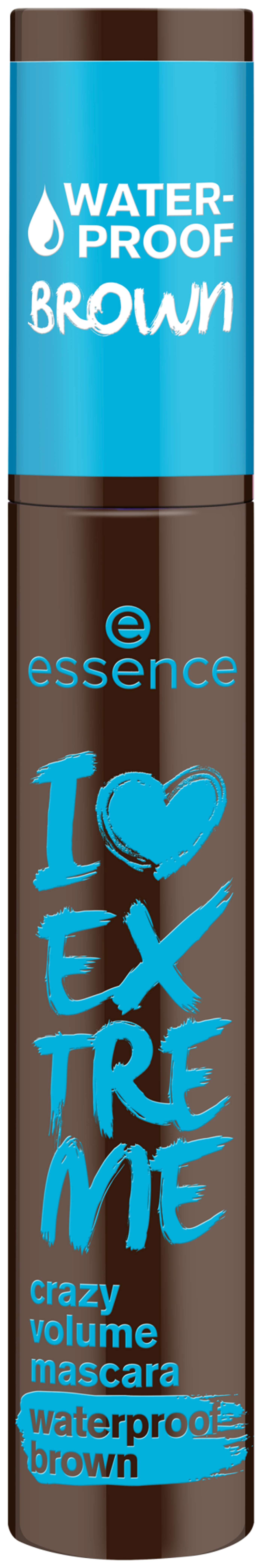 Essence I LOVE EXTREME тушь для ресниц для сумасшедшего объема водостойкая коричневая 01 Cosy Brown 12 мл (цвет Уютный Браун)