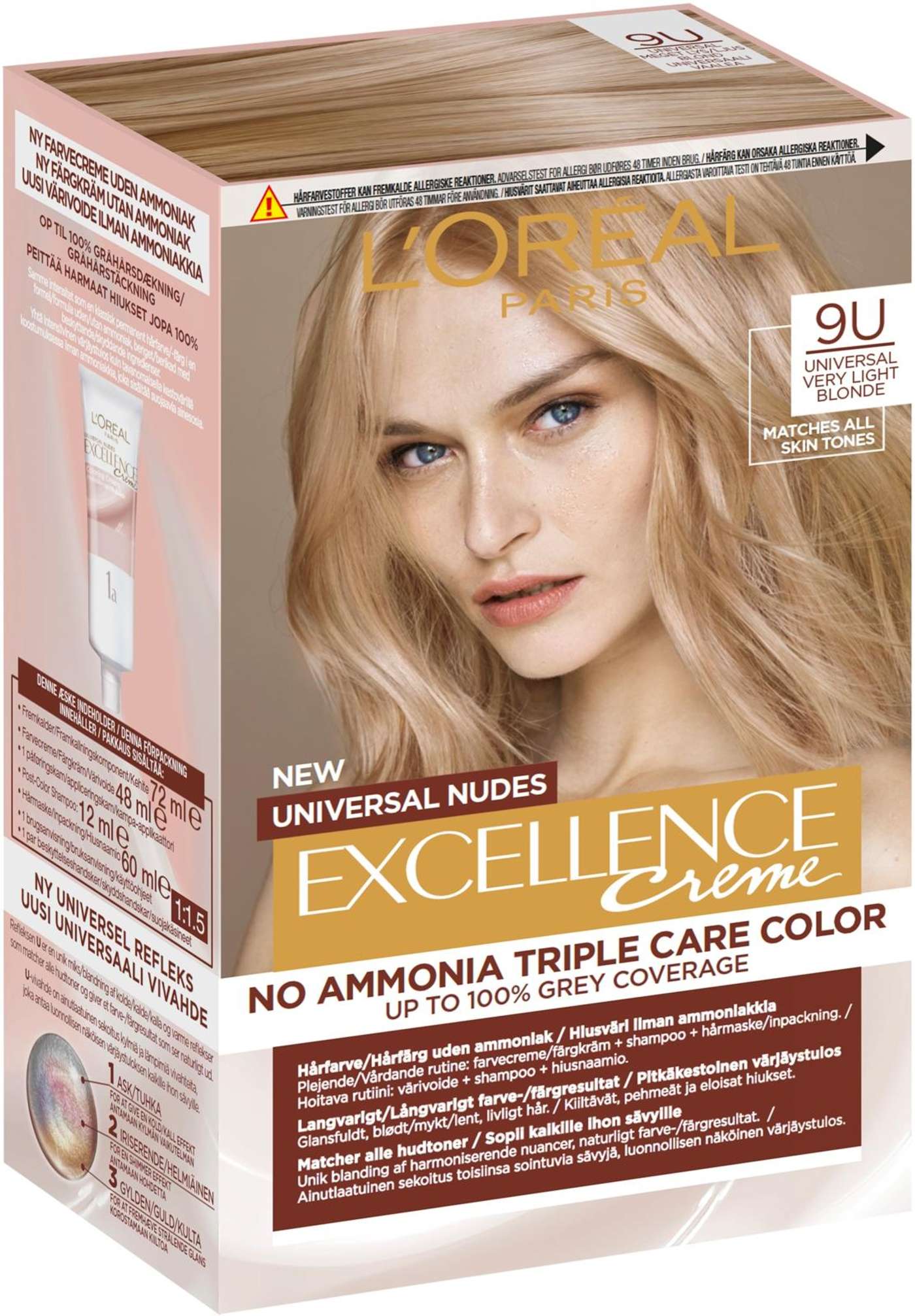 L'Oréal Paris Excellence Creme Universal Nudes 9U Universal Very Light Blonde перманентный цвет без аммиака 1шт (цвет яркий блондин)