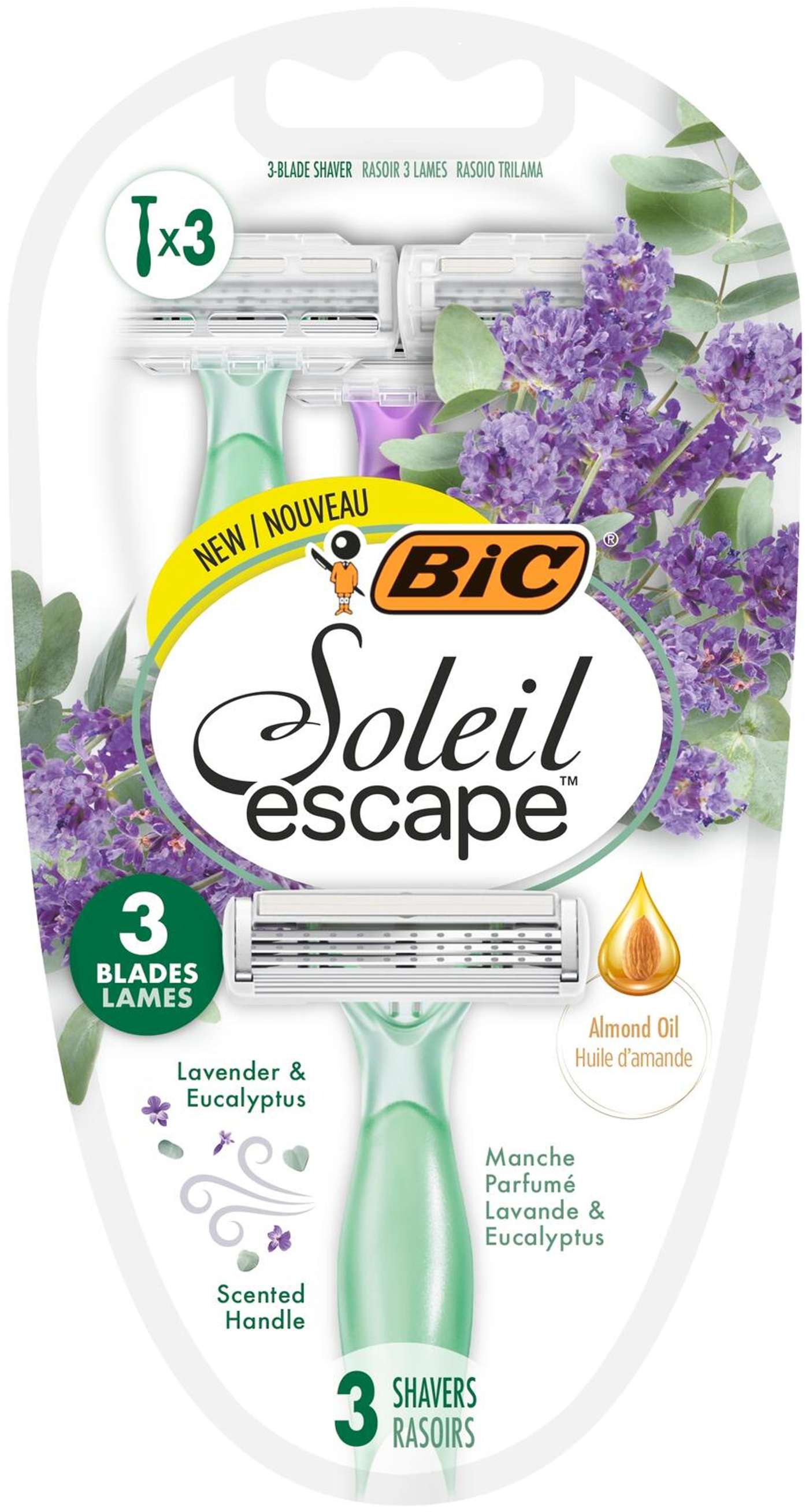 Лезвия с ручкой BIC Soleil Escape 3 Lavender & Eucalyptus, 3 шт.