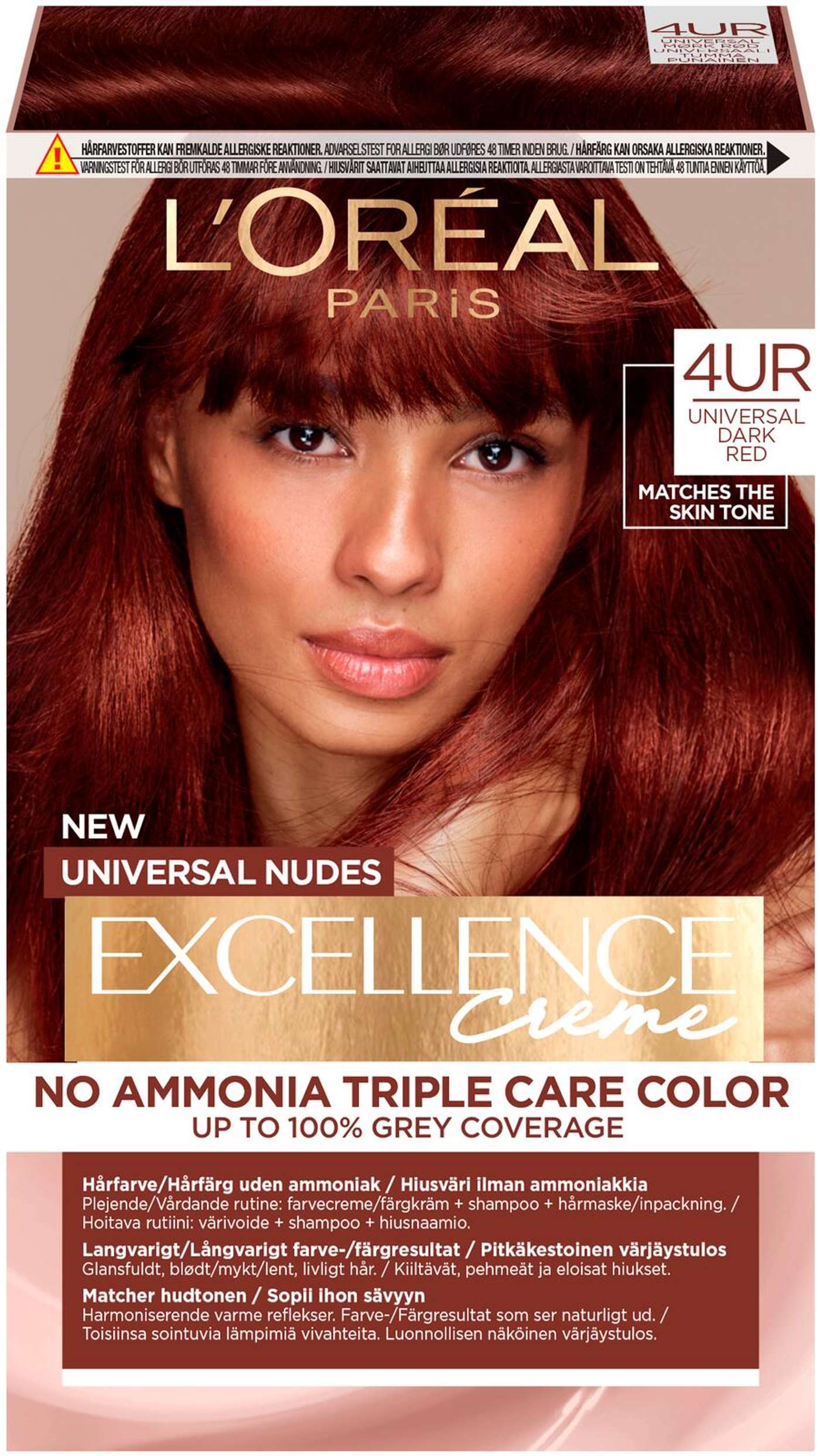 L'Oréal Paris Excellence Universal Nudes 4UR Темно-красный перманентный цвет без аммиака 1шт (цвет Универсальный Темно-Красный)