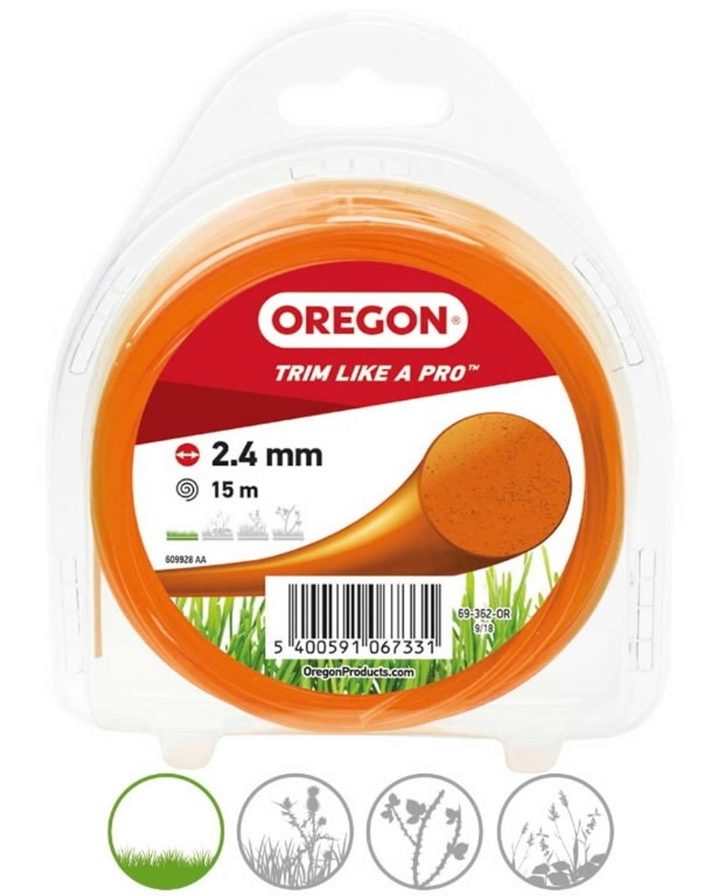 Леска для триммера травы Oregon 2, 4 мм 15 м