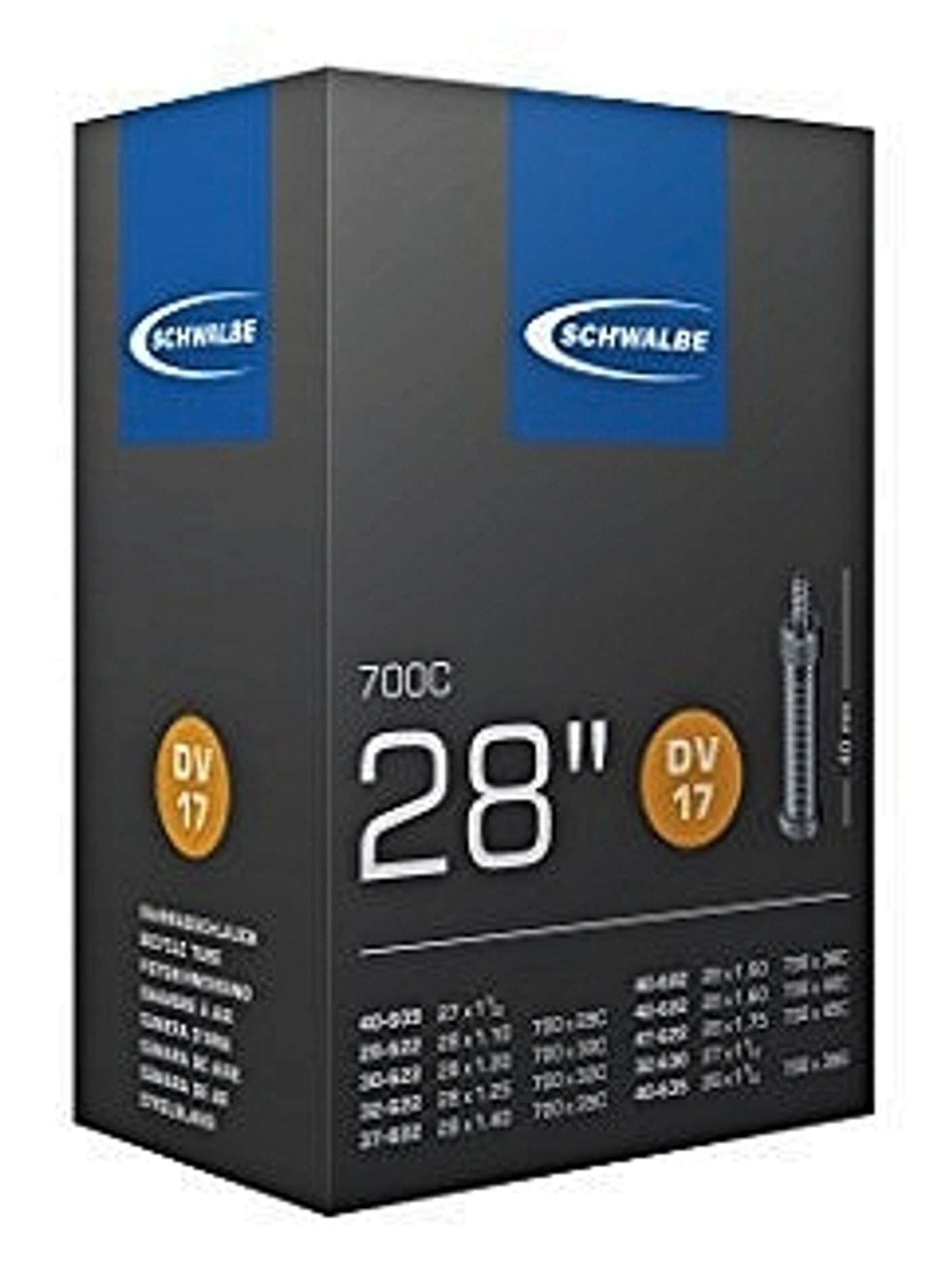 Велосипедная камера Schwalbe 28" 40 / 62-622 dv19 40мм (цвет черный)