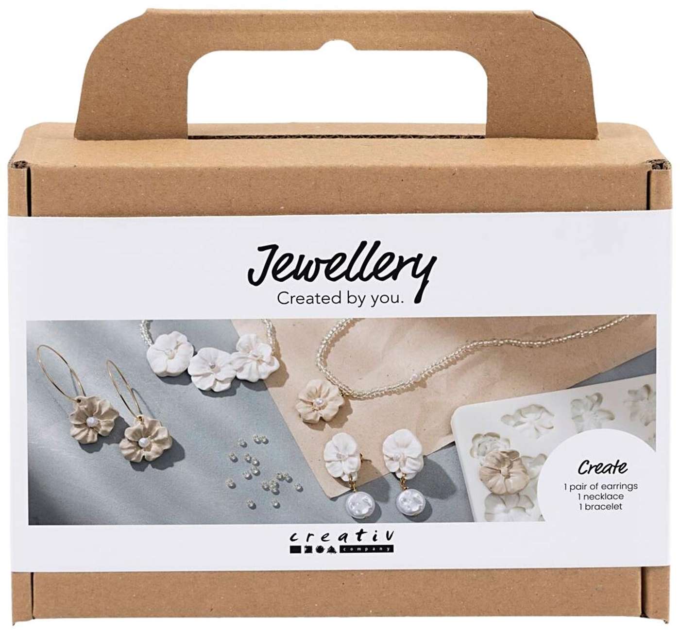 Creativ Company Craft set Мини-бижутерия, Серьги-цветы, браслет и колье, бежевый, светлая пудра, бежевый, 1шт / 1шт