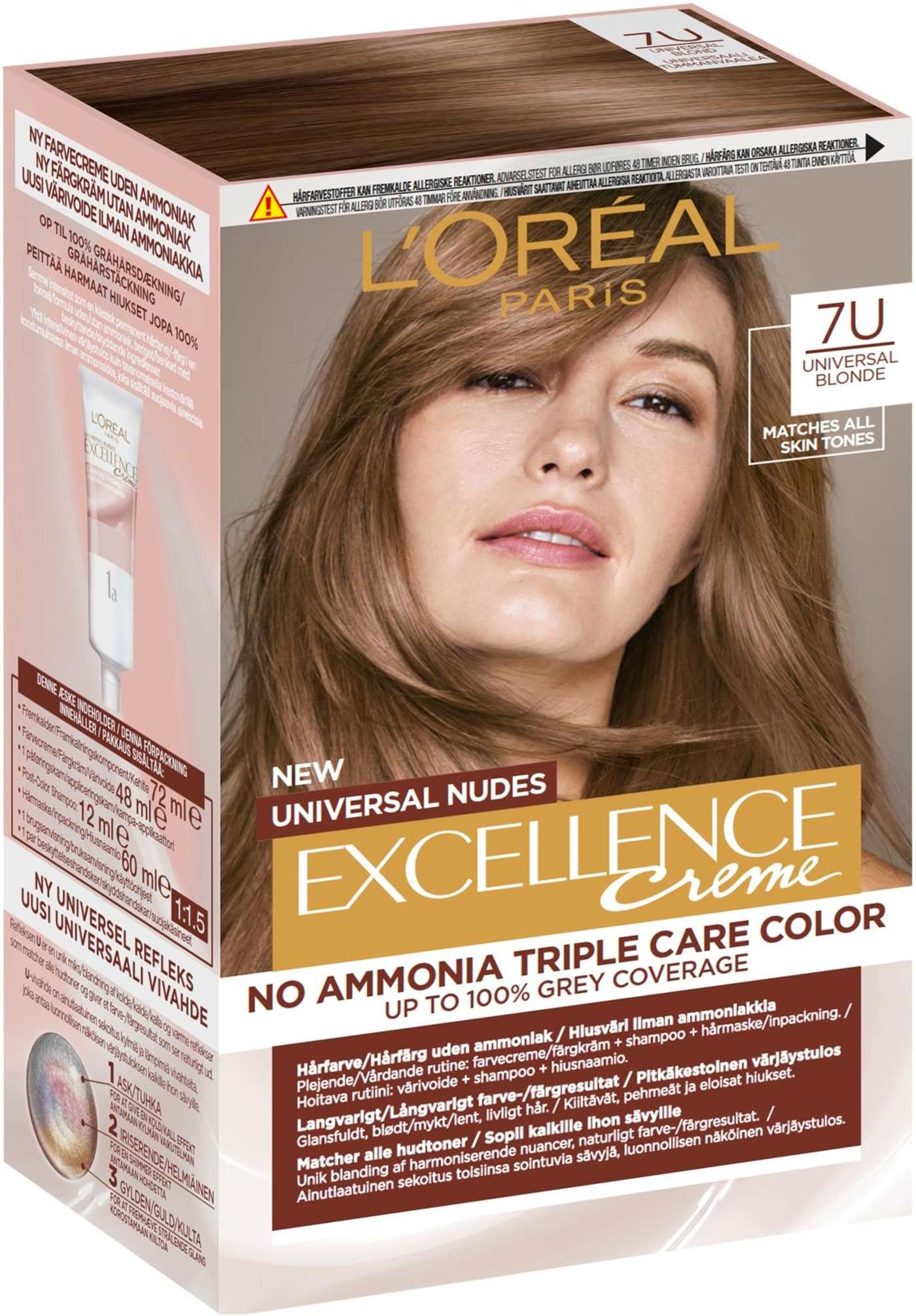 L'Oréal Paris Excellence Creme Universal Nudes 7U Универсальный блондин перманентный цвет без аммиака 1шт (цвет свет)