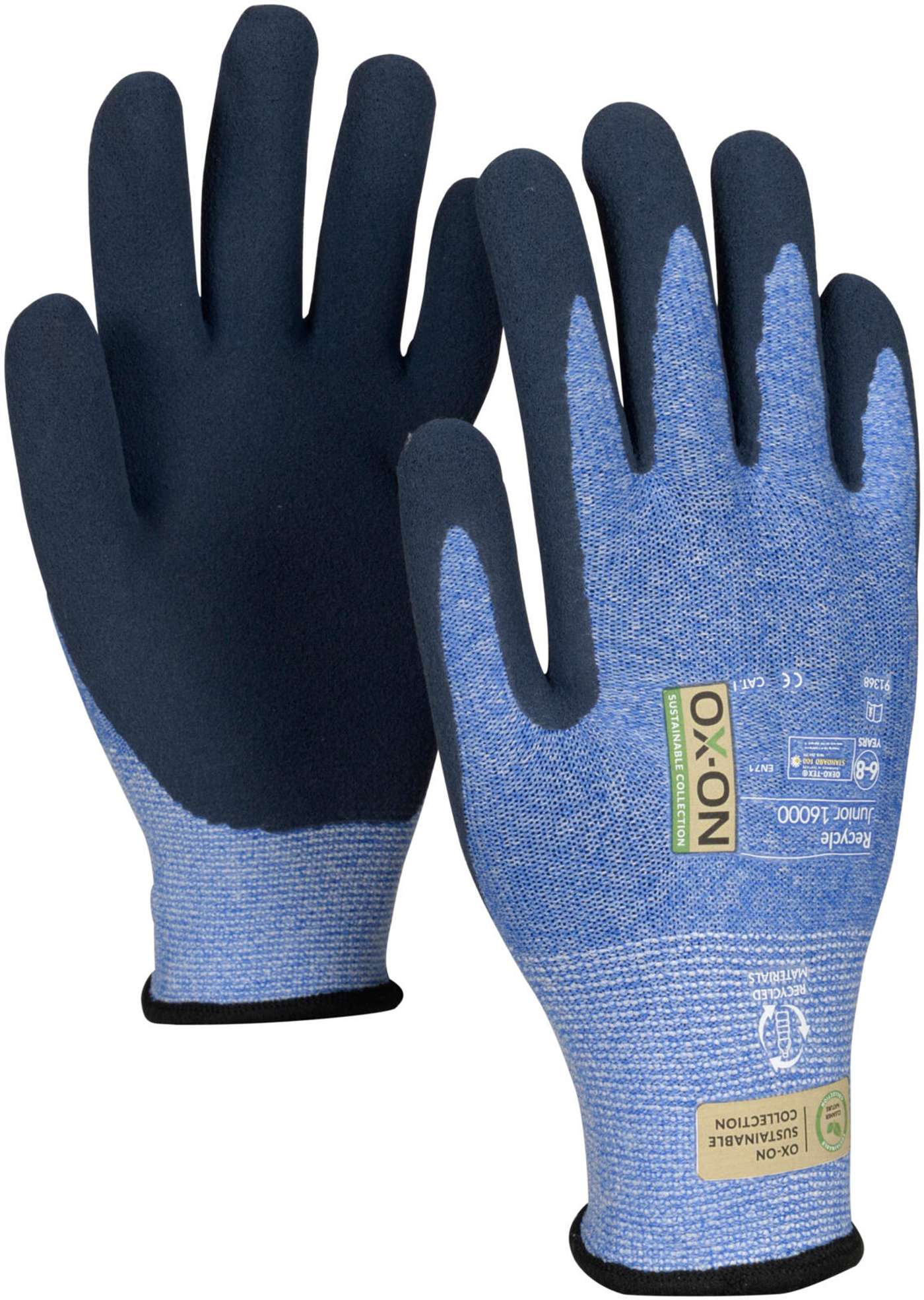 Детские садовые перчатки OX-ON Recycled Junior 16000 (размер 4-6, цвет СИНИЙ)