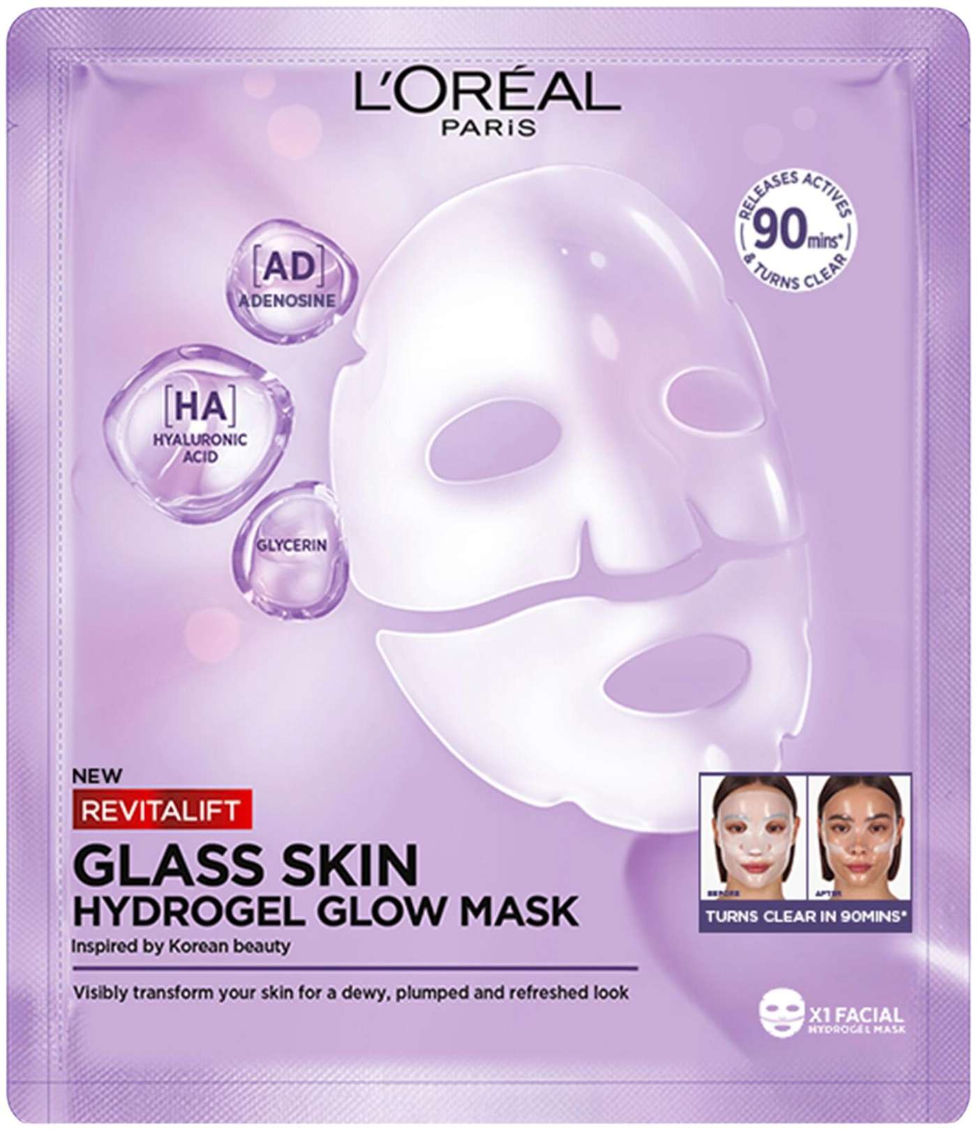 L'Oréal Paris Revitalift Filler Glass Skin Осветляющая гидрогелевая маска 1 шт.