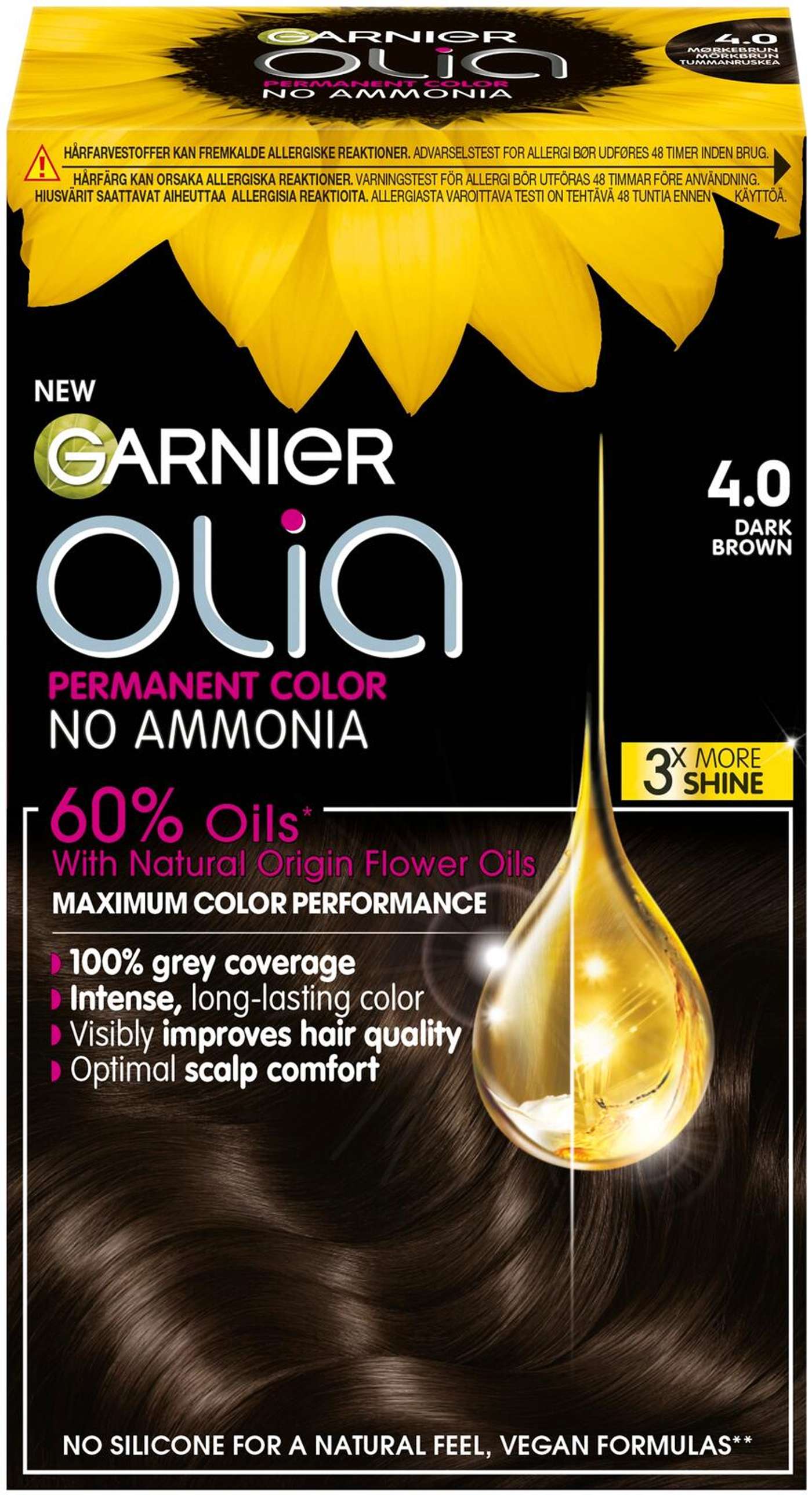 Перманентная краска Garnier Olia 4. 0 Темно-коричневый 174мл (цвет Темно-коричневый)