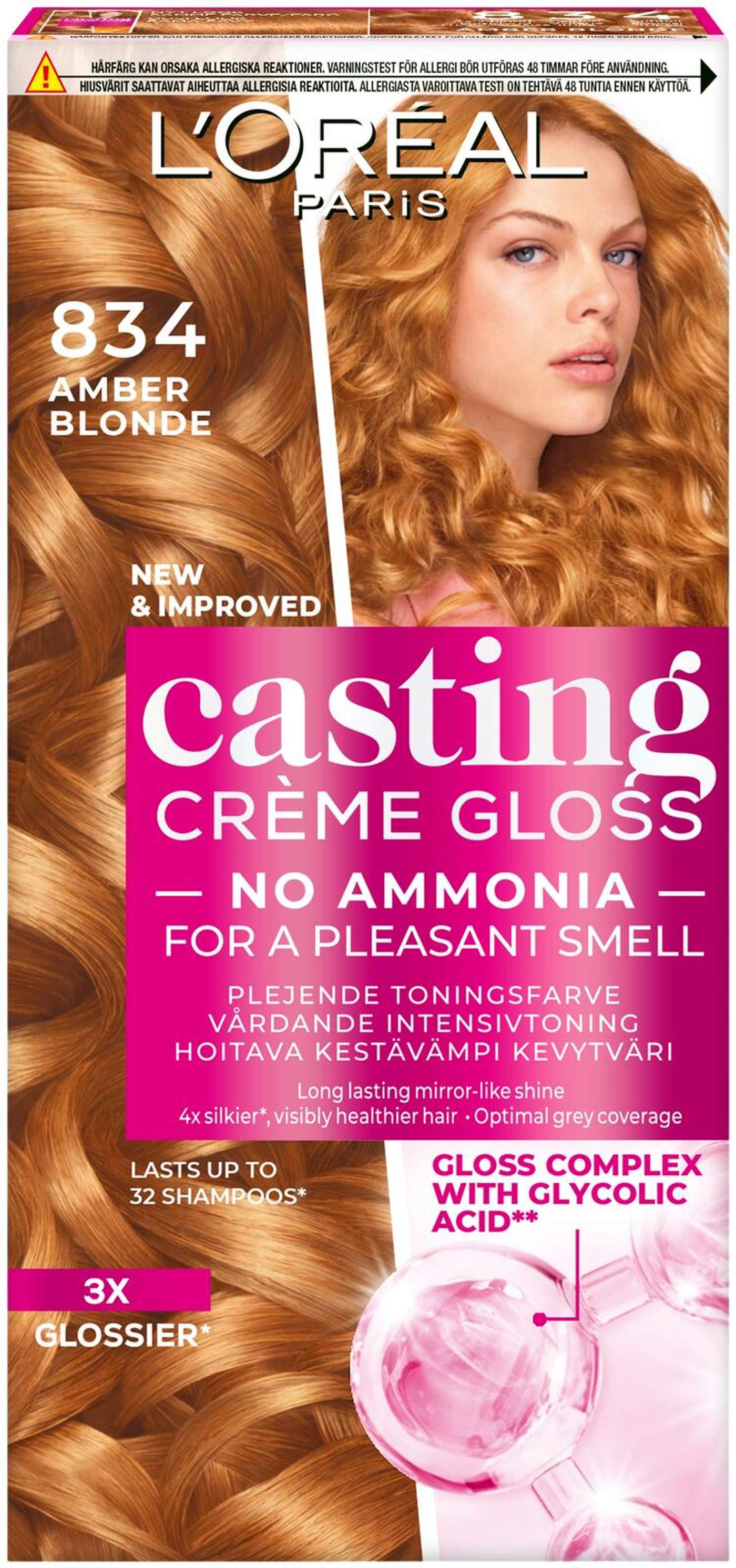 L'Oréal Paris Casting Crème Gloss 834 Янтарный Блондин Натуральный блондин Медно-золотой светлый цвет 1шт (цвет Янтарный блондин)