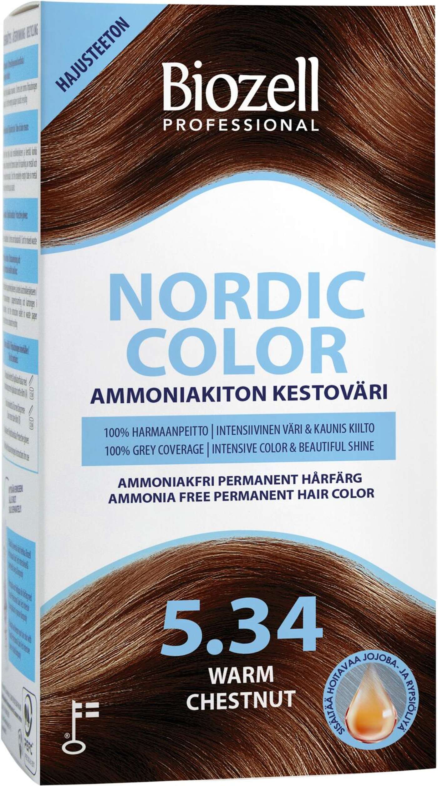 Biozell Professional Nordic Color перманентная краска без аммиака Теплый каштан 5. 34 2x60мл