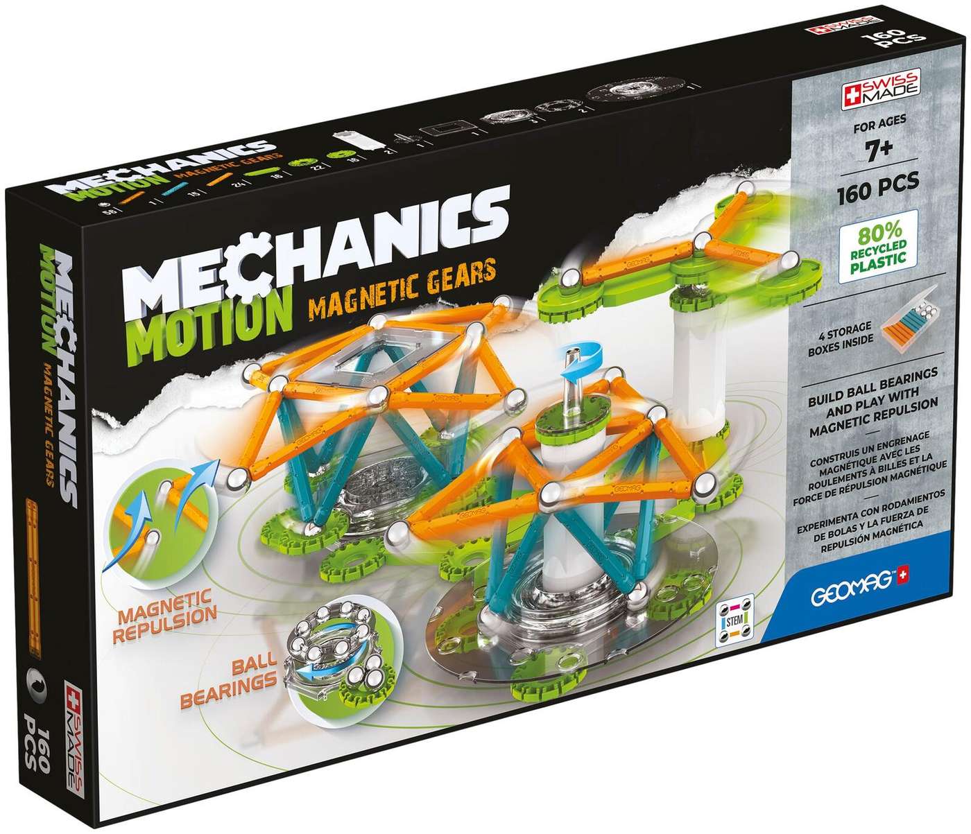 Geomag Mechanics Motion Магнитные шестерни 3 шт. Магнитный конструктор, 160 деталей