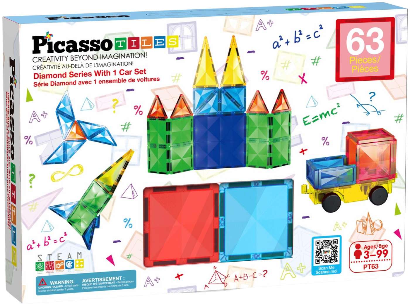 Магнитный конструктор PicassoTiles Diamond Series, 63 предмета