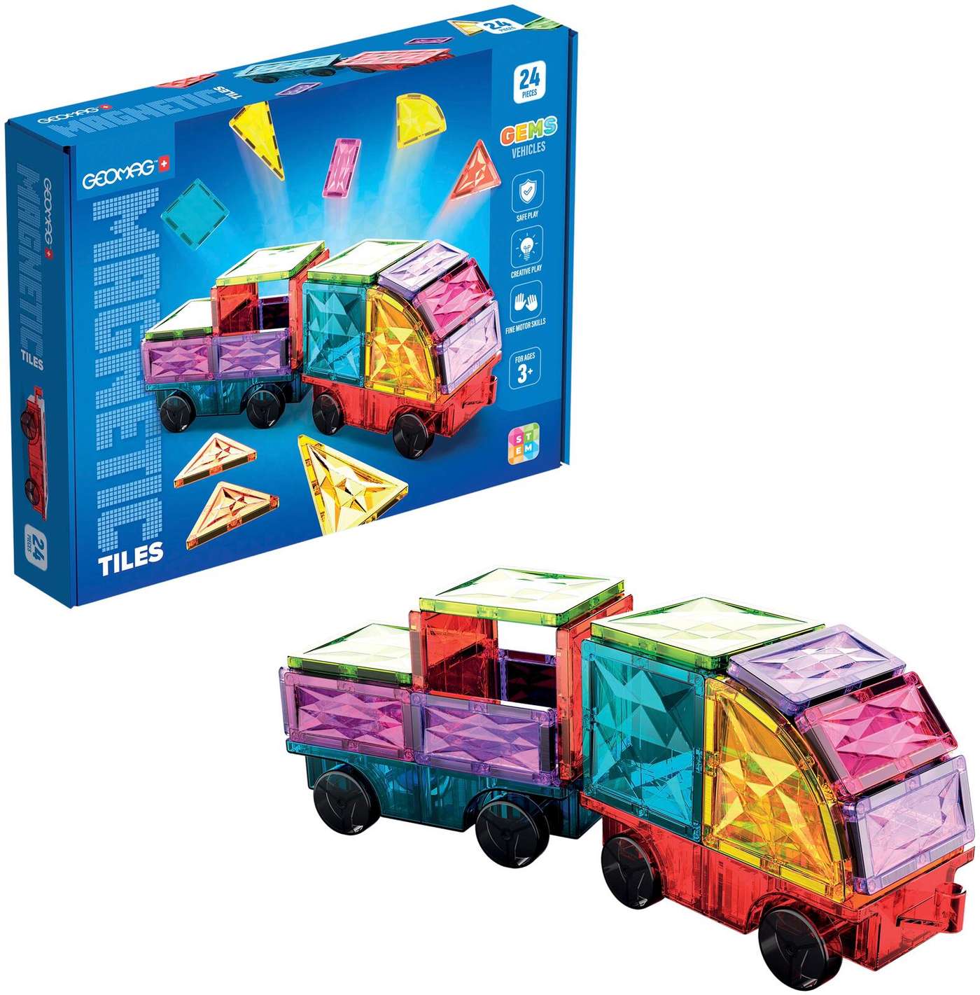 Набор для сборки автомобилей Geomag Magnetic Tiles Gems