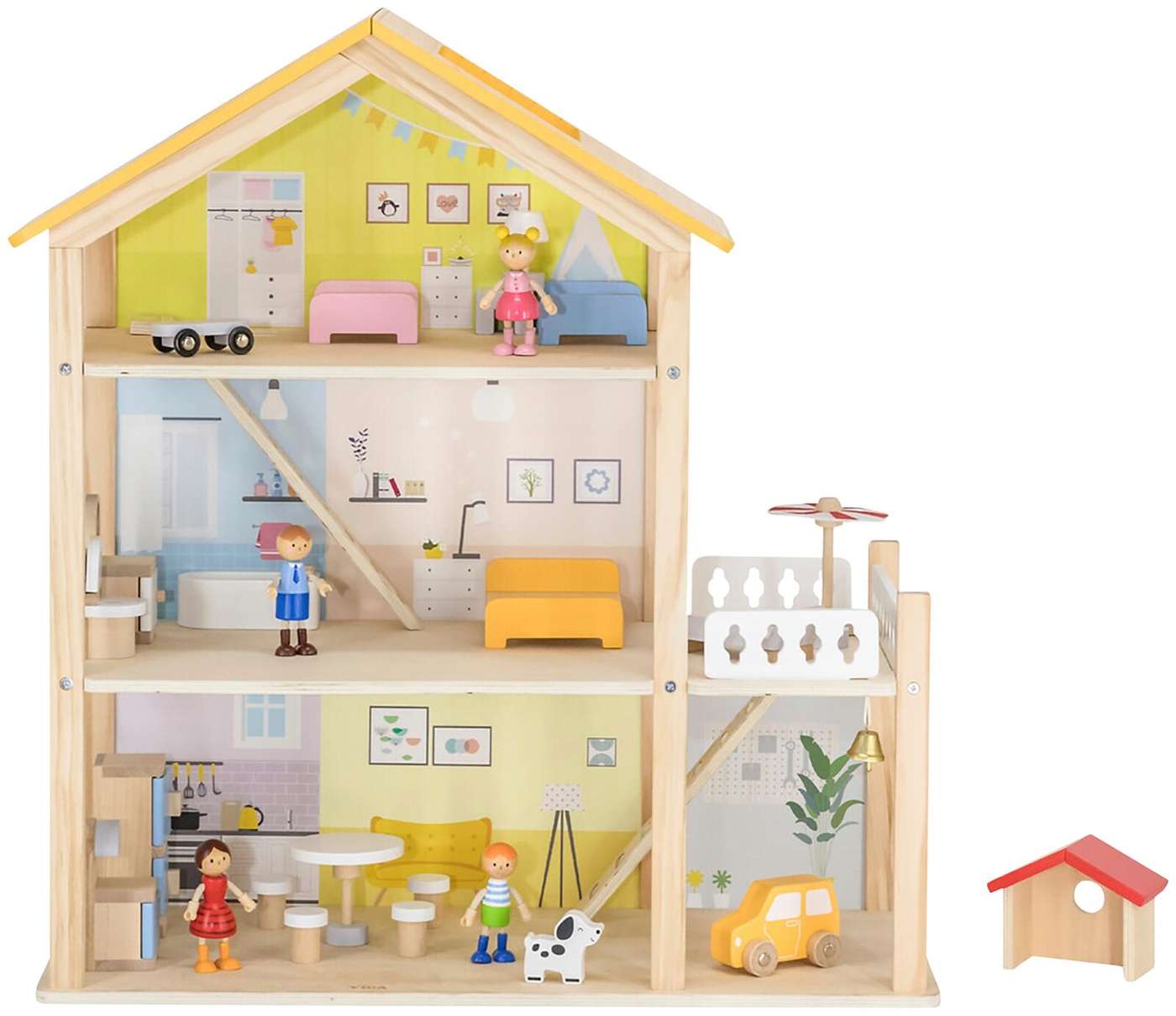 Деревянный кукольный домик Viga Toys с мебелью