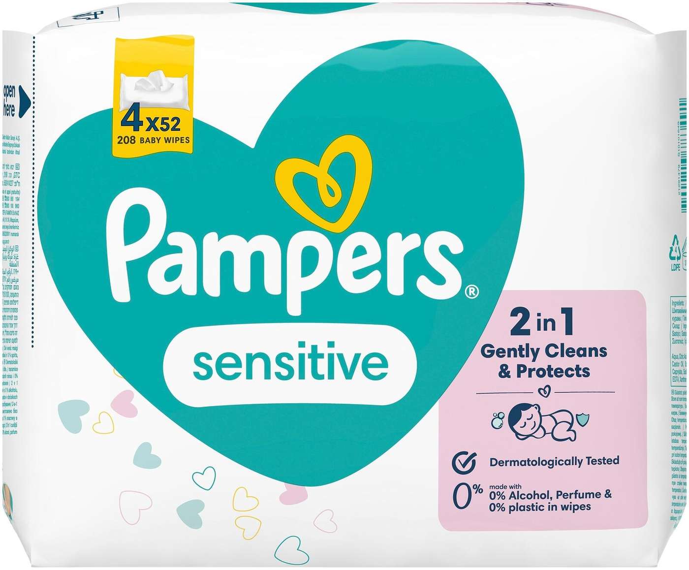 Чистящие салфетки Pampers Sensitive Baby Wipes 4x52шт