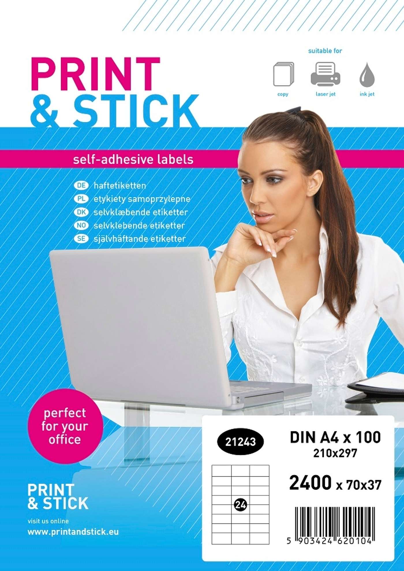 Print&Stick Печать этикеток 70х37 мм 2400 этикеток А4 100 листов