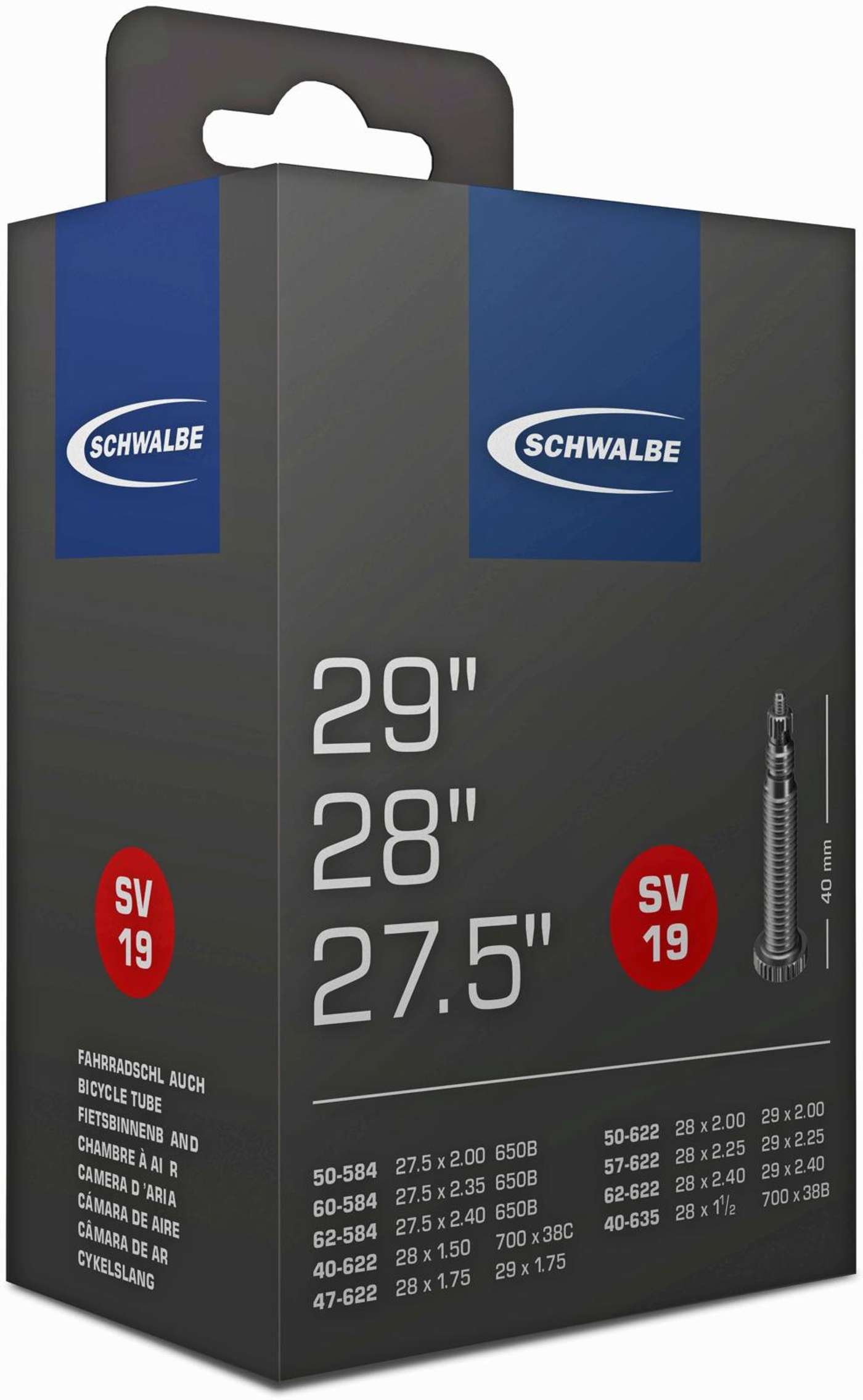 Велосипедная камера Schwalbe 28 дюймов 40 / 62-584 / 635 sv19 40 мм (цвет Черный)