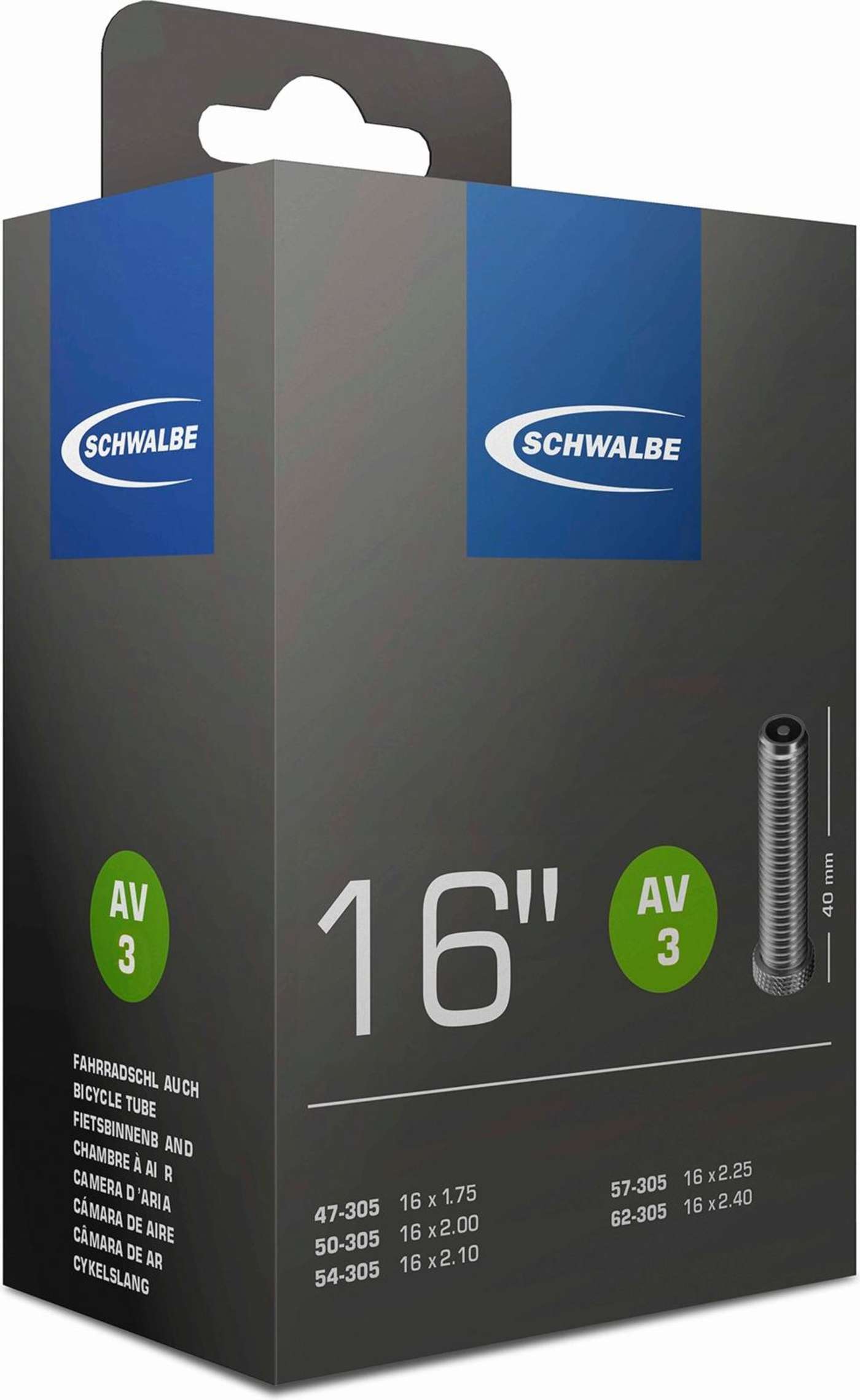 Велосипедная внутренняя покрышка Schwalbe 16 47 / 62-305 av3 40 мм (цвет Черный)
