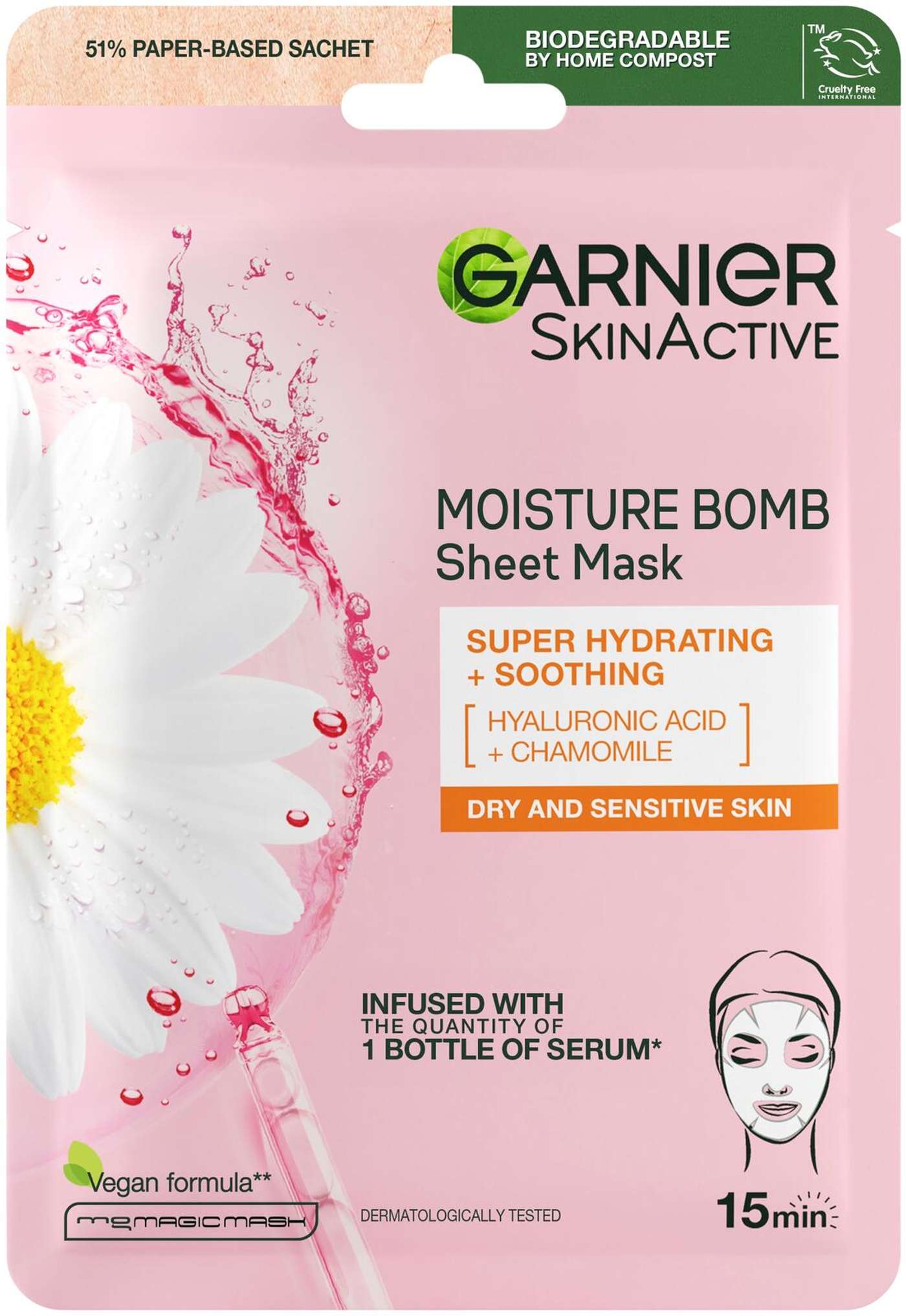 Garnier Skin Active Moisture Bomb увлажняющая тканевая маска для сухой и чувствительной кожи 32г