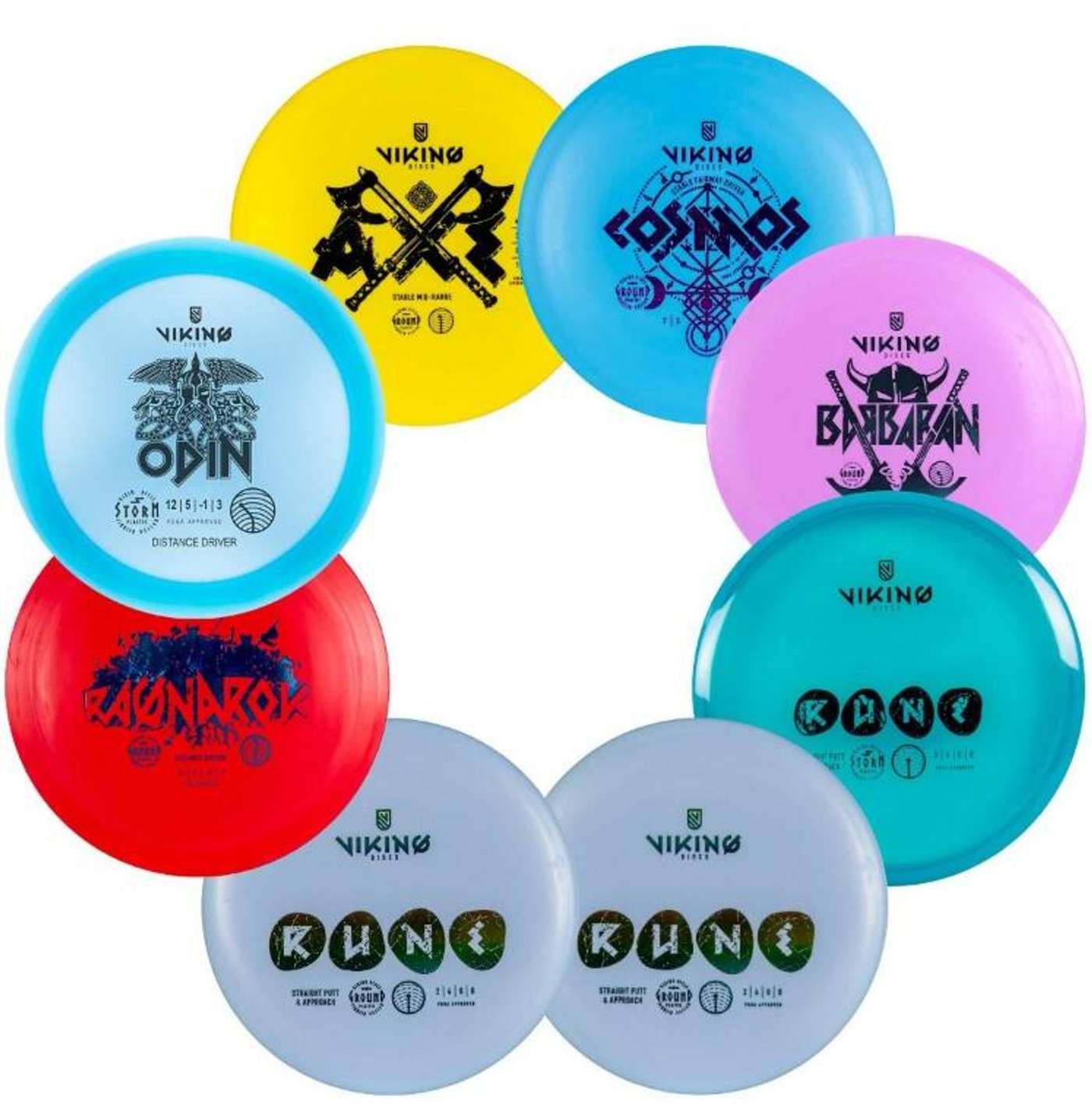 Набор дисков для фрисби-гольфа Viking Discs, стартовый набор из 8 шт. (цвет Разноцветный)