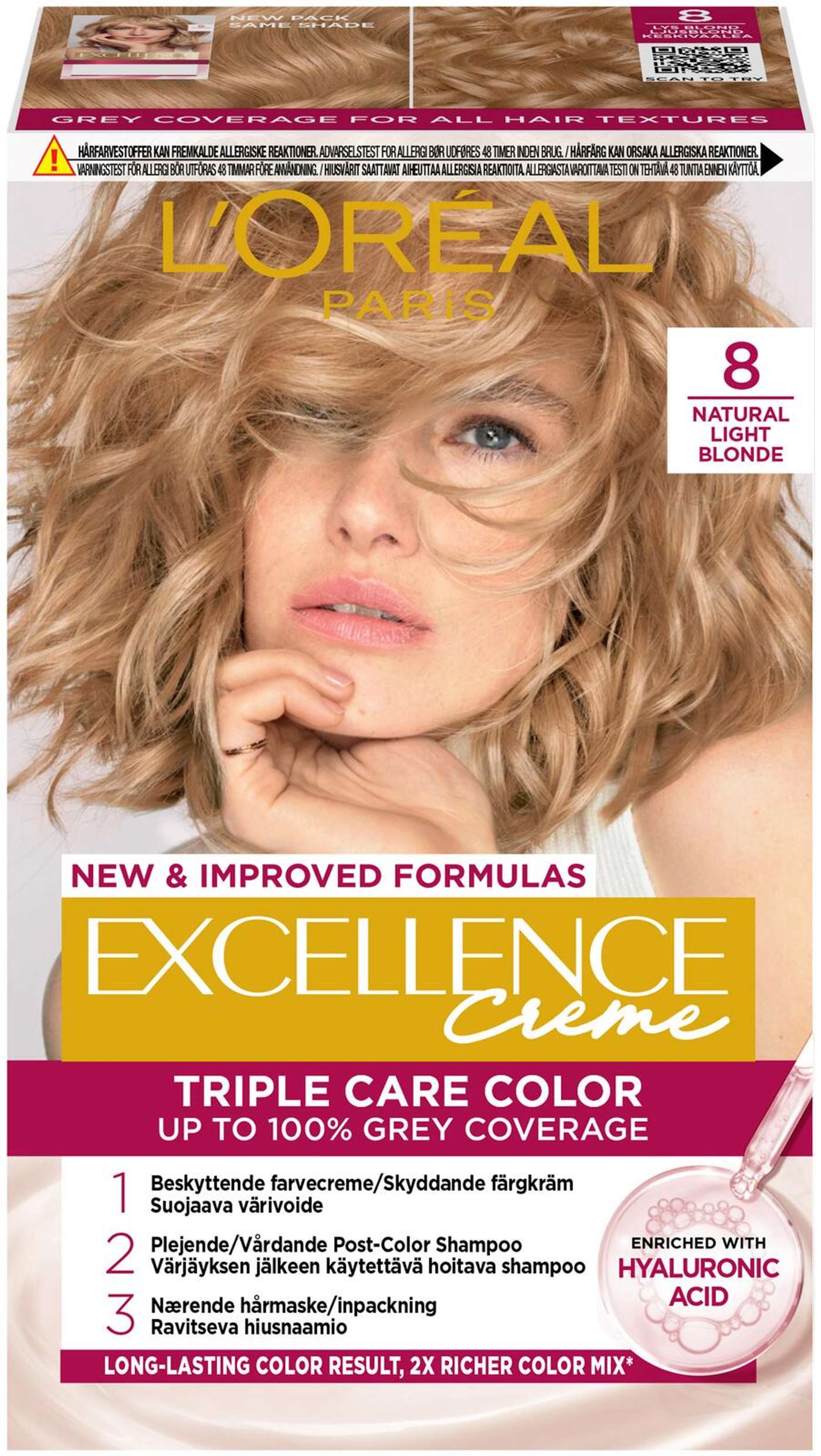 L'Oréal Paris Excellence Creme 8 Natural Light Blonde Средне-русый перманентный цвет 1шт (цвет Натуральный Светлый Блондин)