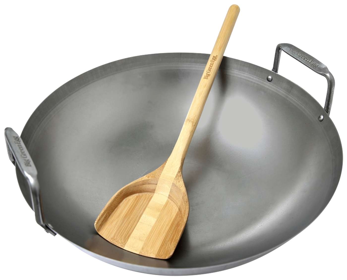 Круглая сковорода-вок / гриль Big Green Egg из углеродистой стали + бамбуковая лопатка